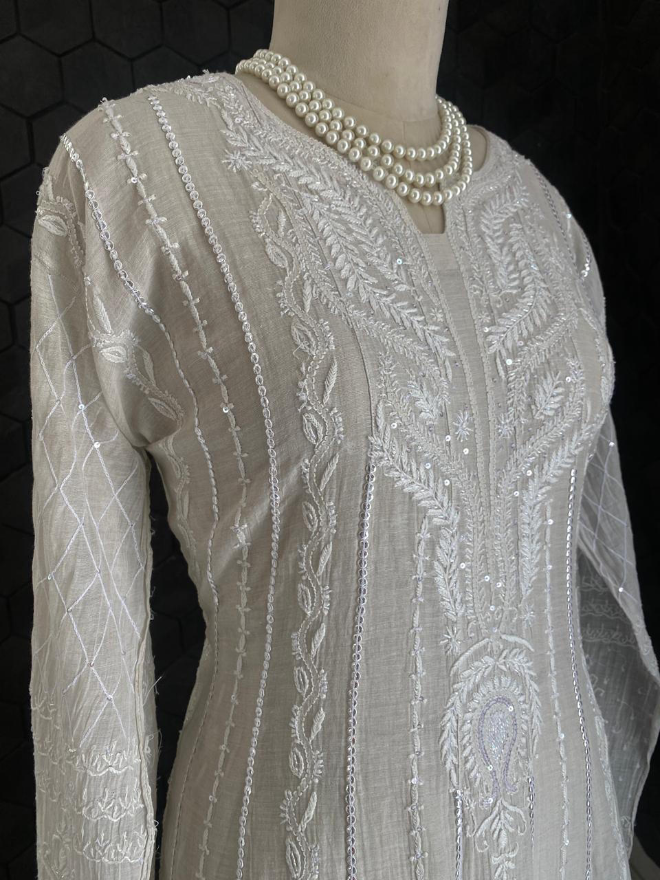 Silver Tissue Anarkali Set With Sequins