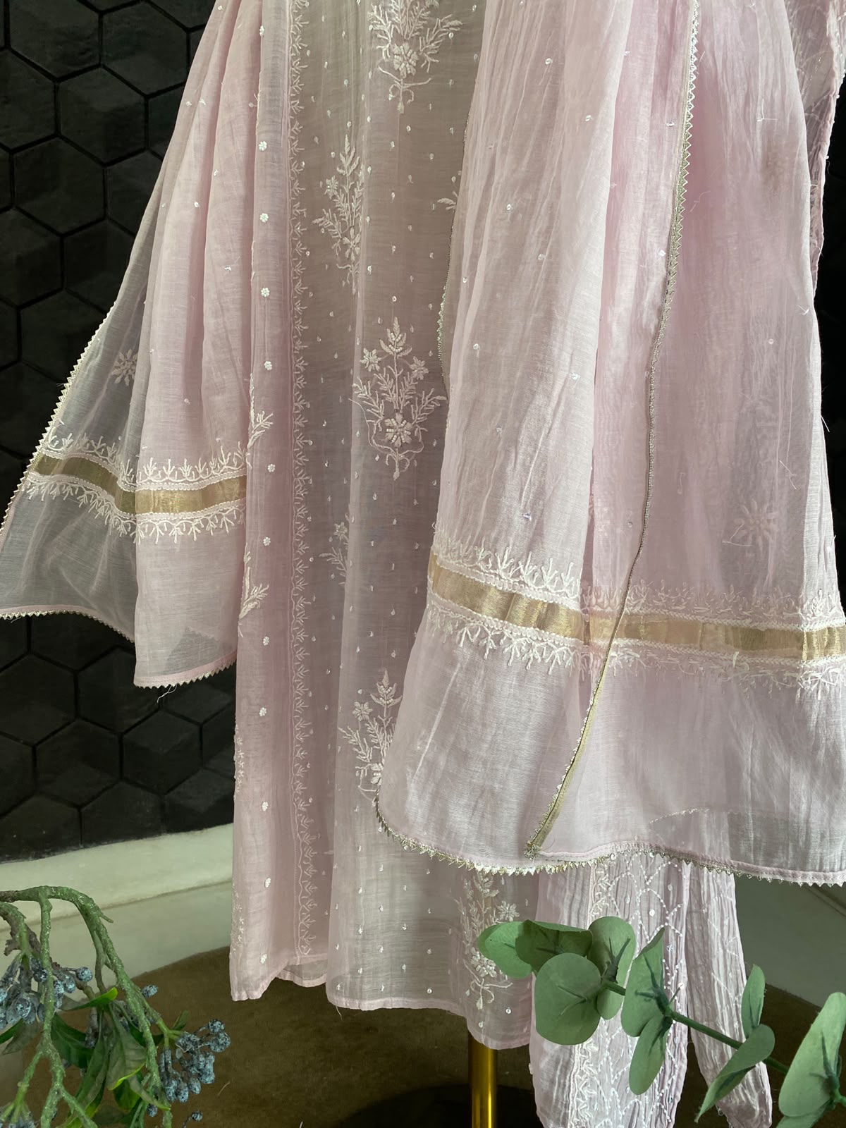 Pink Mul Chanderi Kurta Set with Beads and Sequins Work