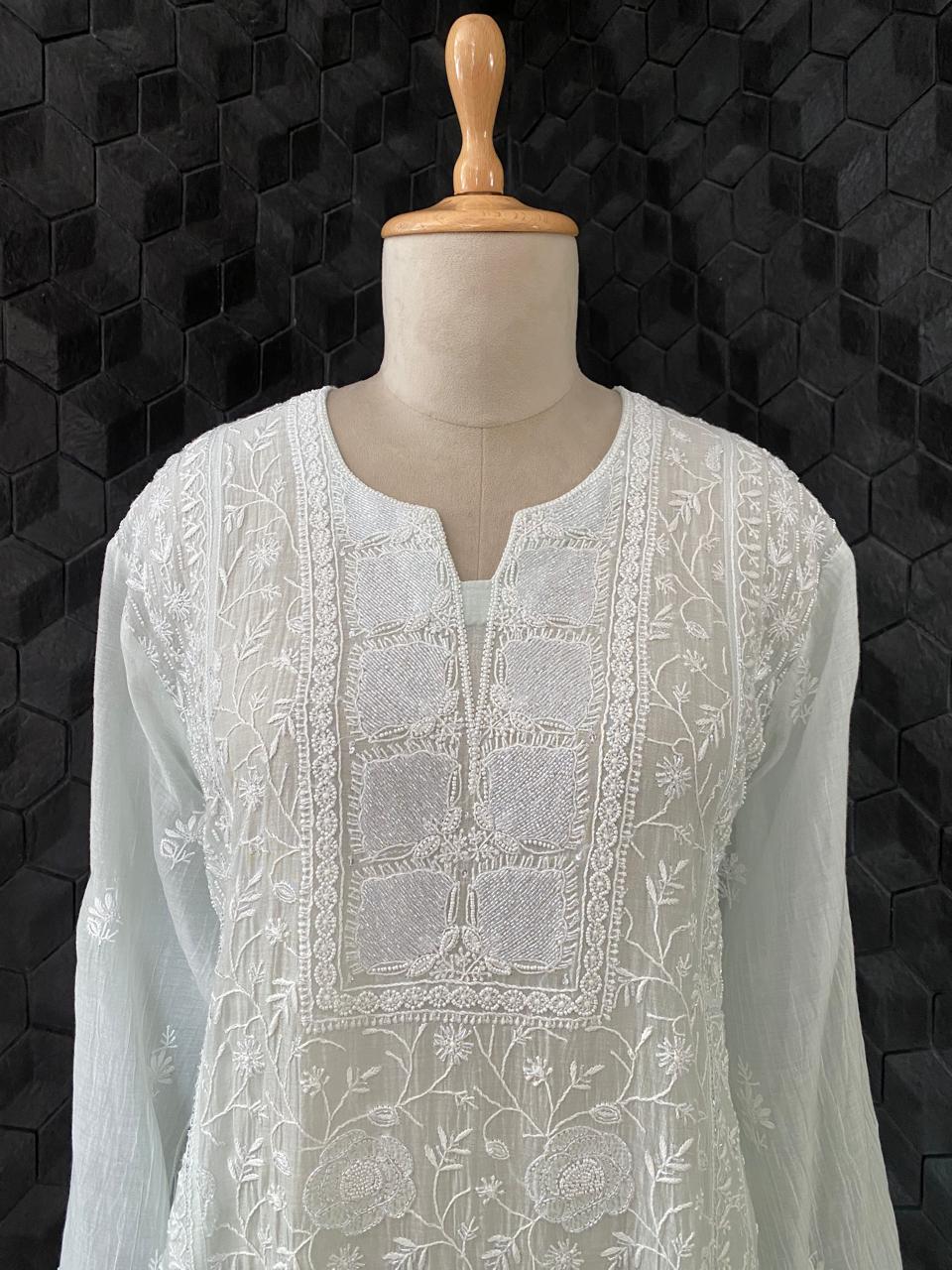 Powder Blue Mul Chanderi Kurta Set