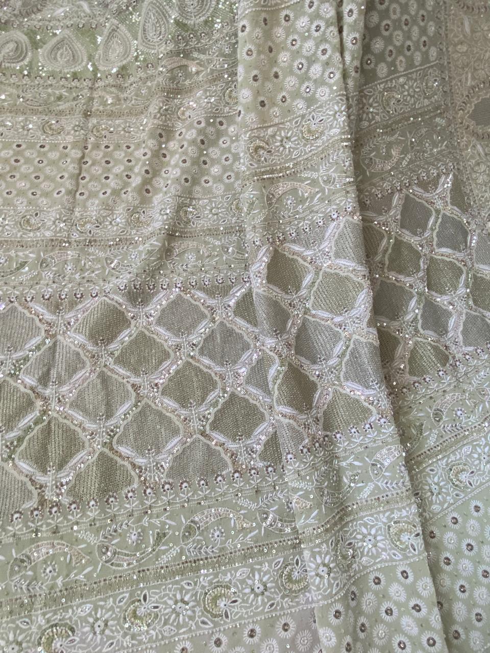Dual Tone Georgette Chikankari Saree with Statement Fish boota