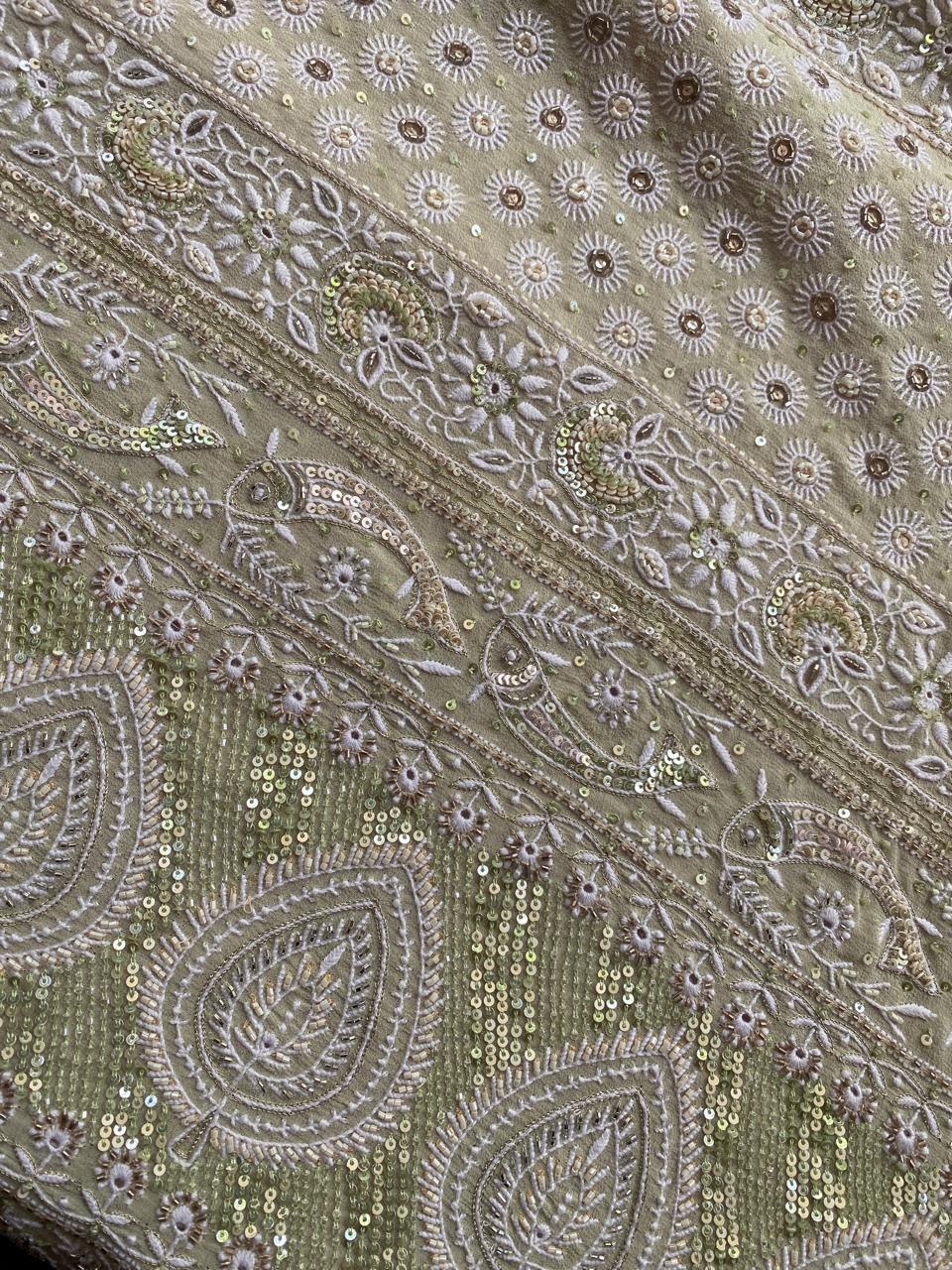 Dual Tone Georgette Chikankari Saree with Statement Fish boota
