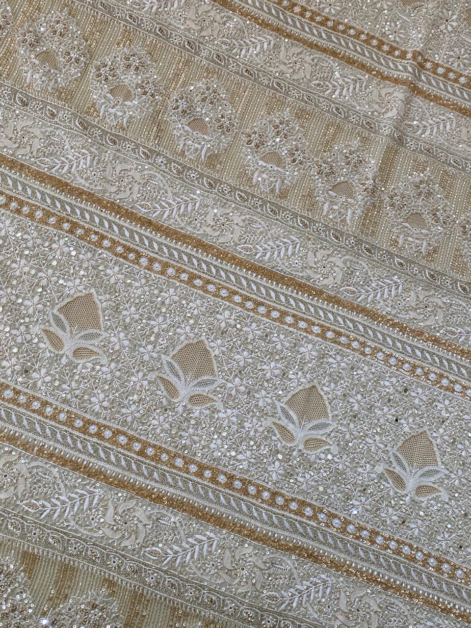 Ivory Georgette Ek Taar Saree with Statement Paan Boota