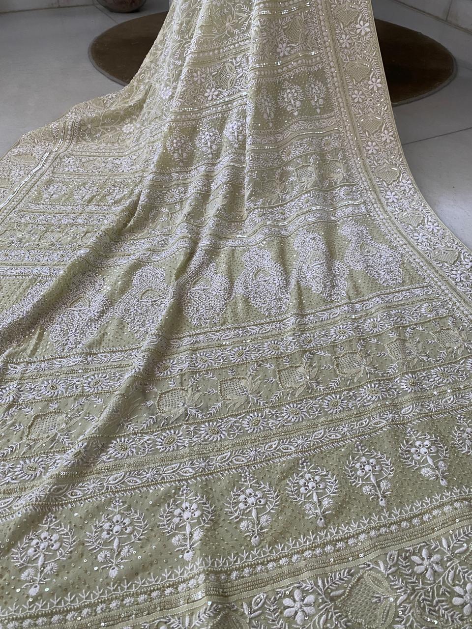 Sage Green Georgette Chikankari Saree