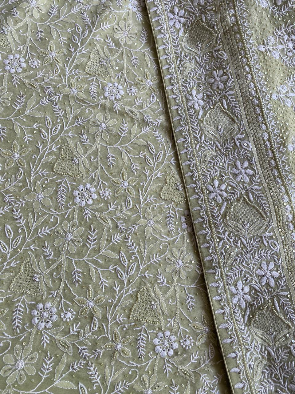 Sage Green Georgette Chikankari Saree