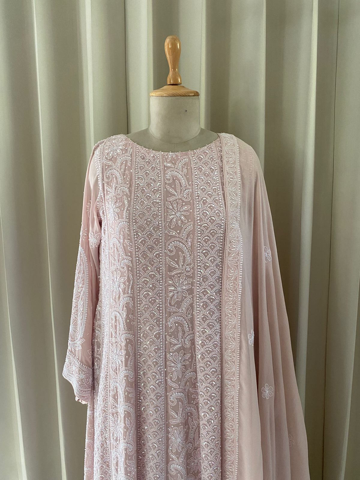 Pink Georgette Chikankari Anarkali Set