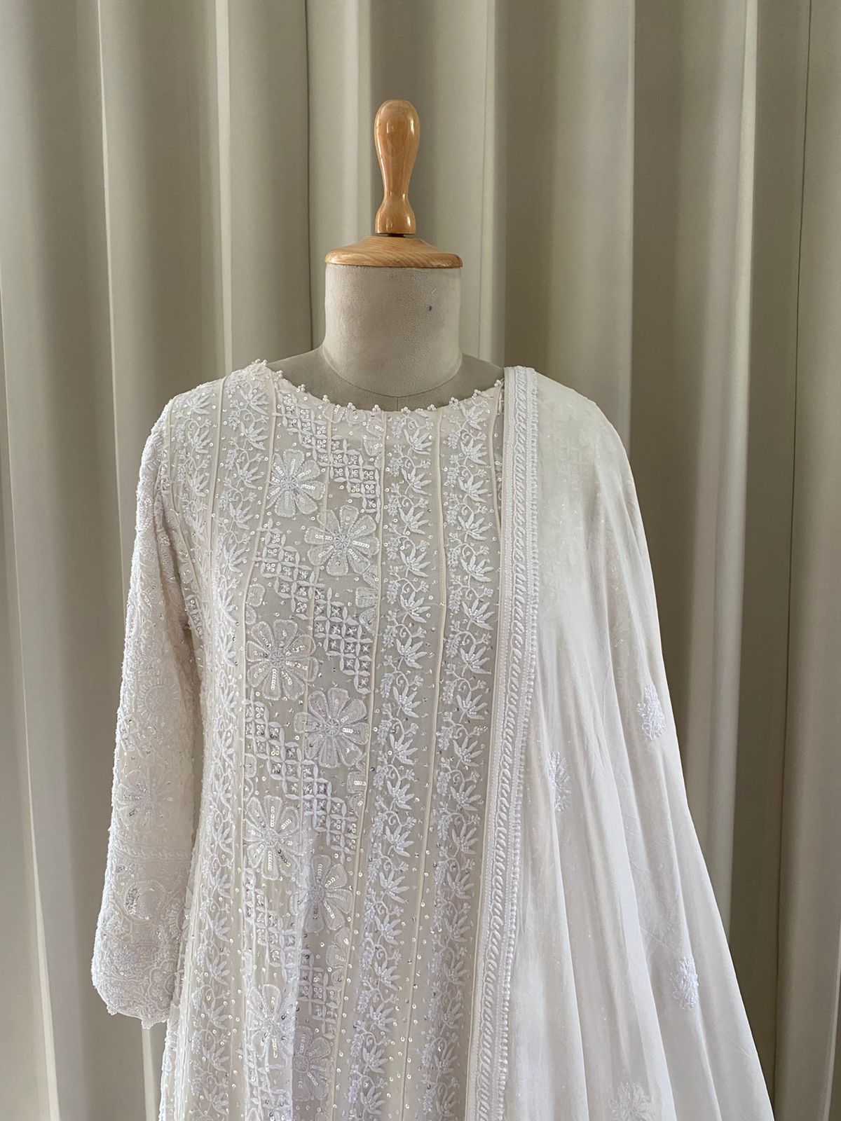 White Georgette Chikankari Anarkali Set
