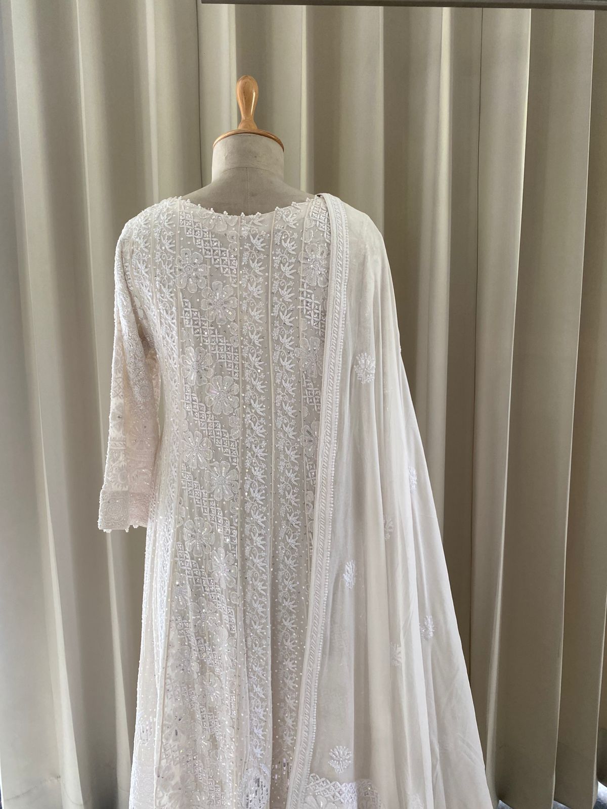 White Georgette Chikankari Anarkali Set