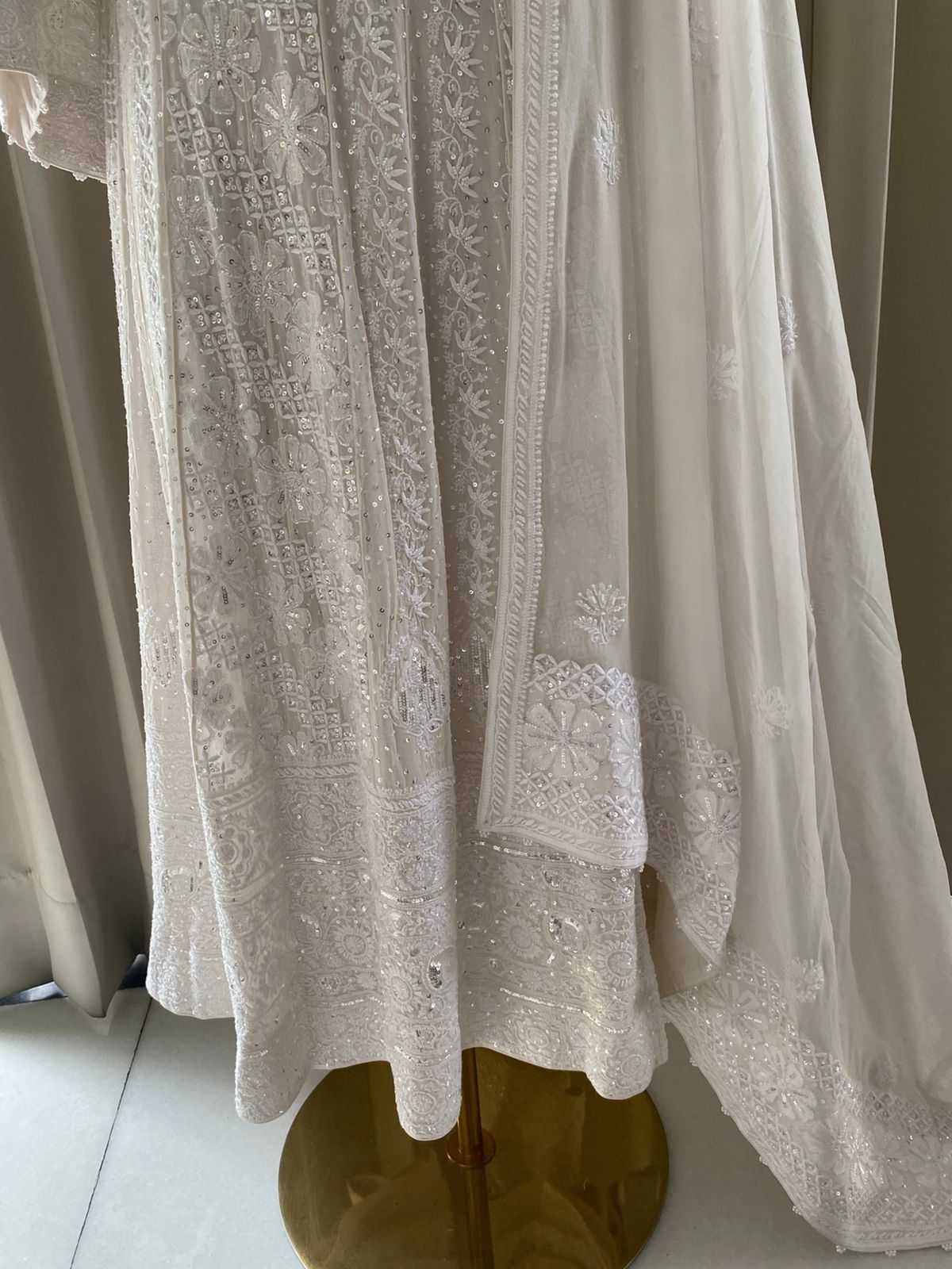 White Georgette Chikankari Anarkali Set
