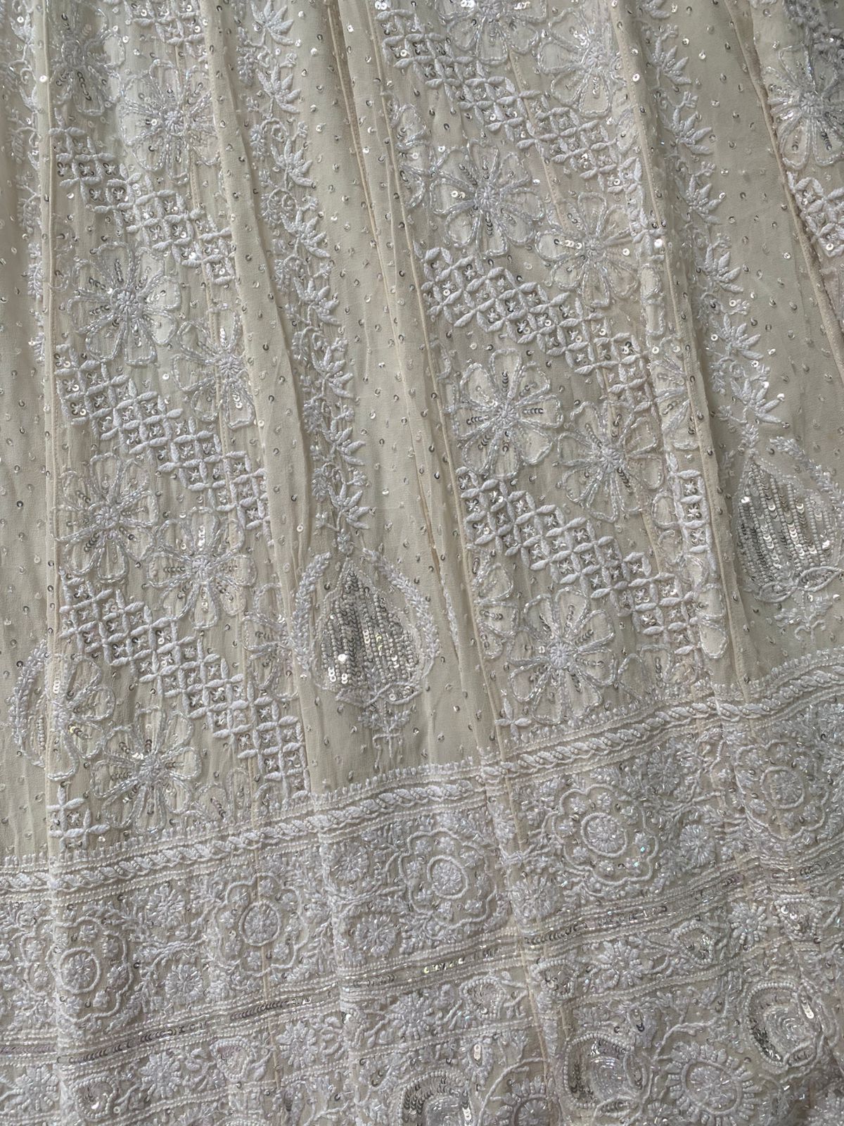 White Georgette Chikankari Anarkali Set