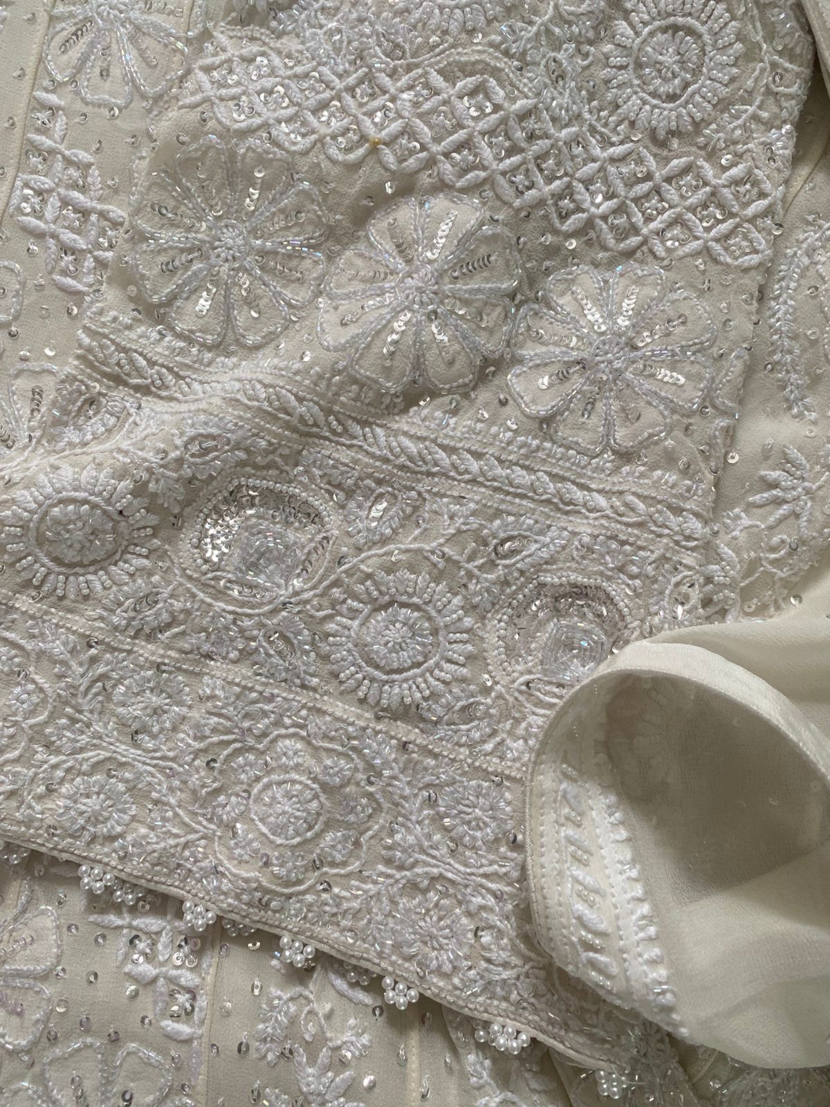 White Georgette Chikankari Anarkali Set