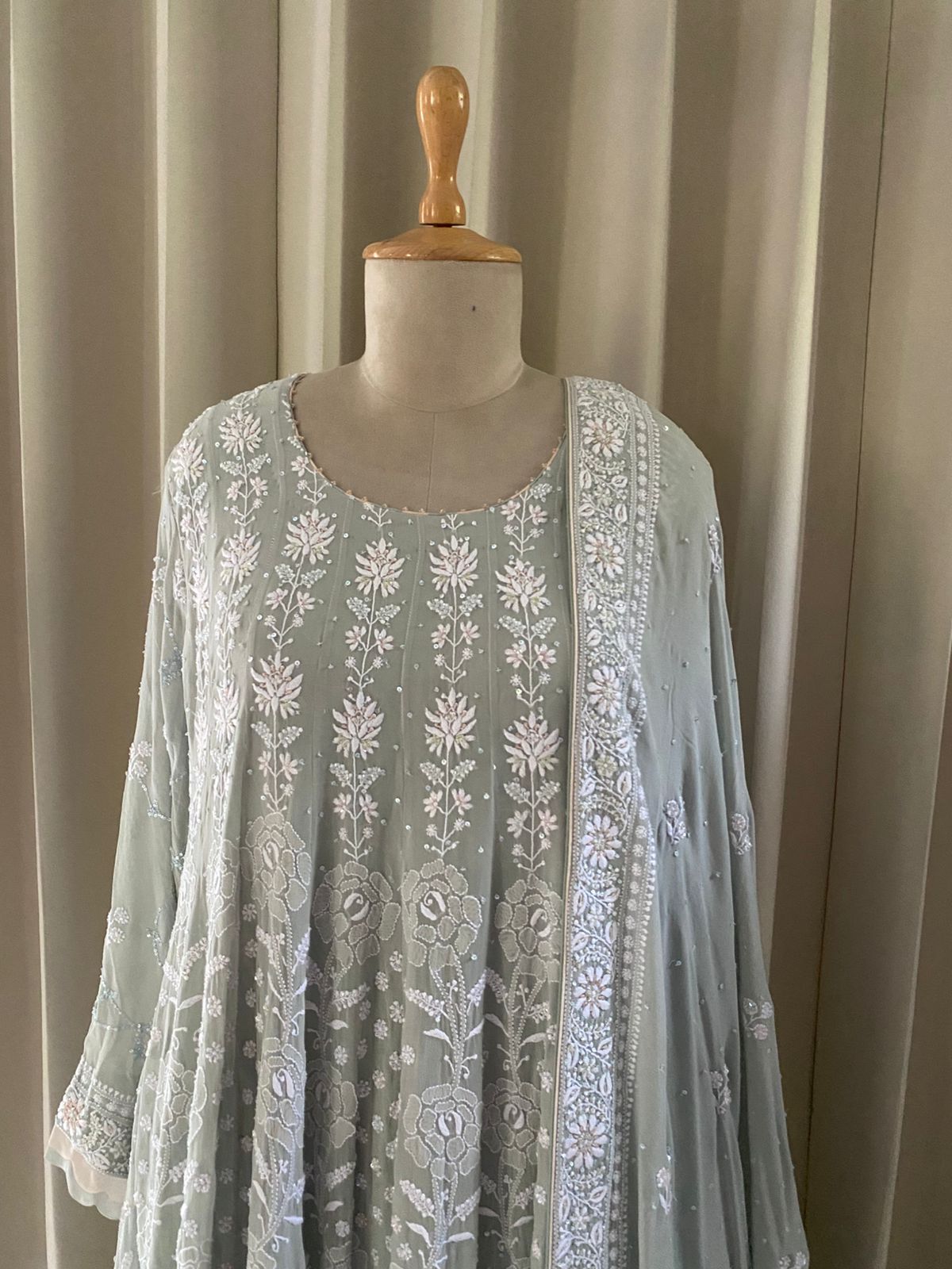 Sea Green Georgette Rose motif Anarkali Set