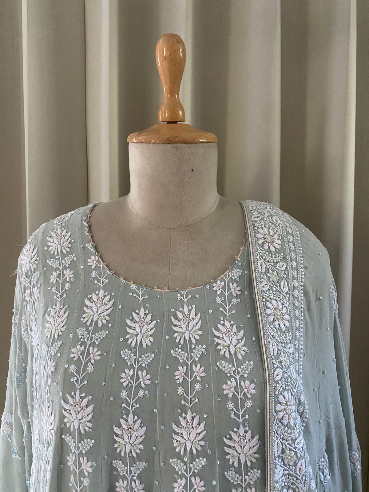 Sea Green Georgette Rose motif Anarkali Set
