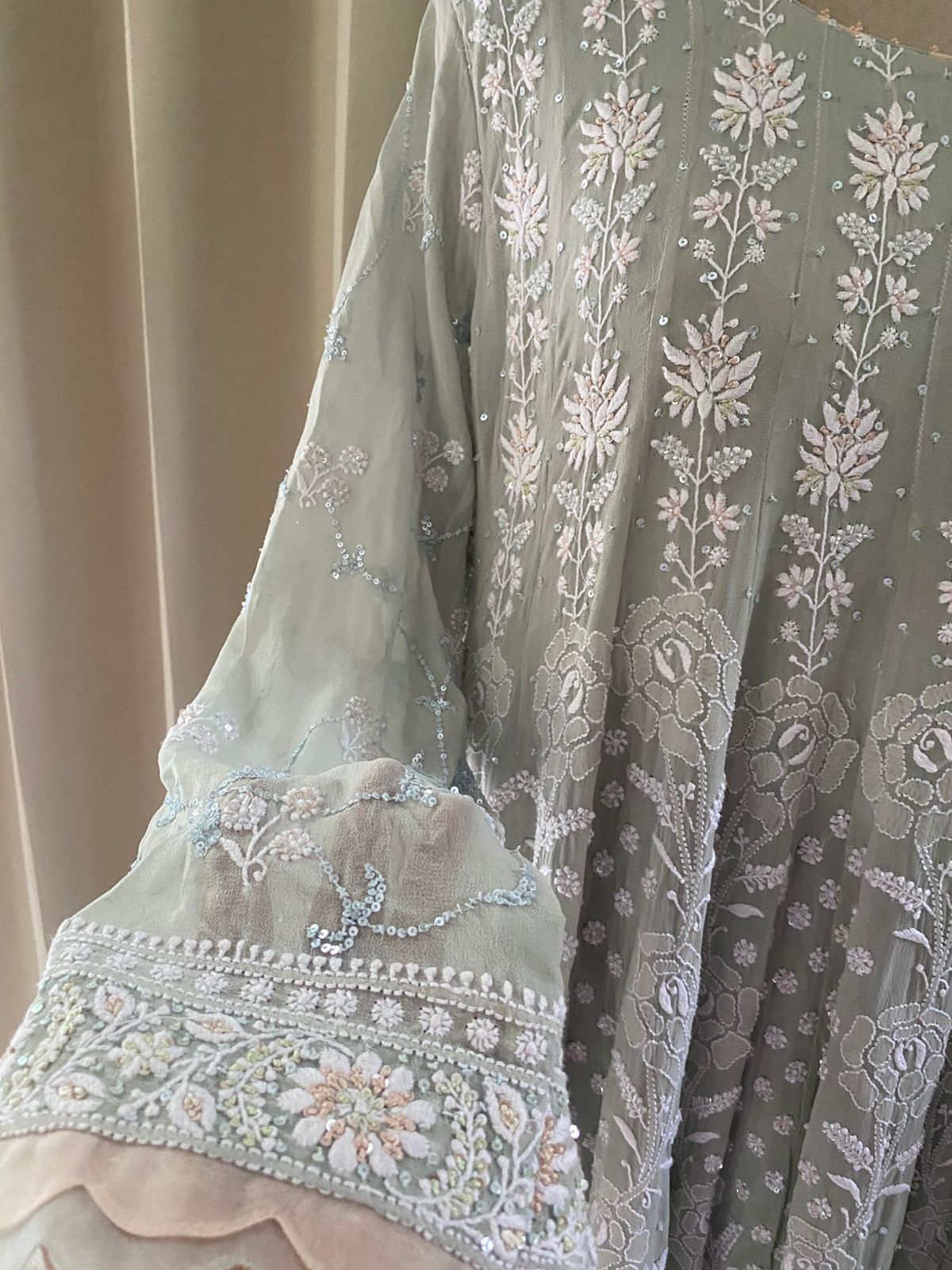 Sea Green Georgette Rose motif Anarkali Set