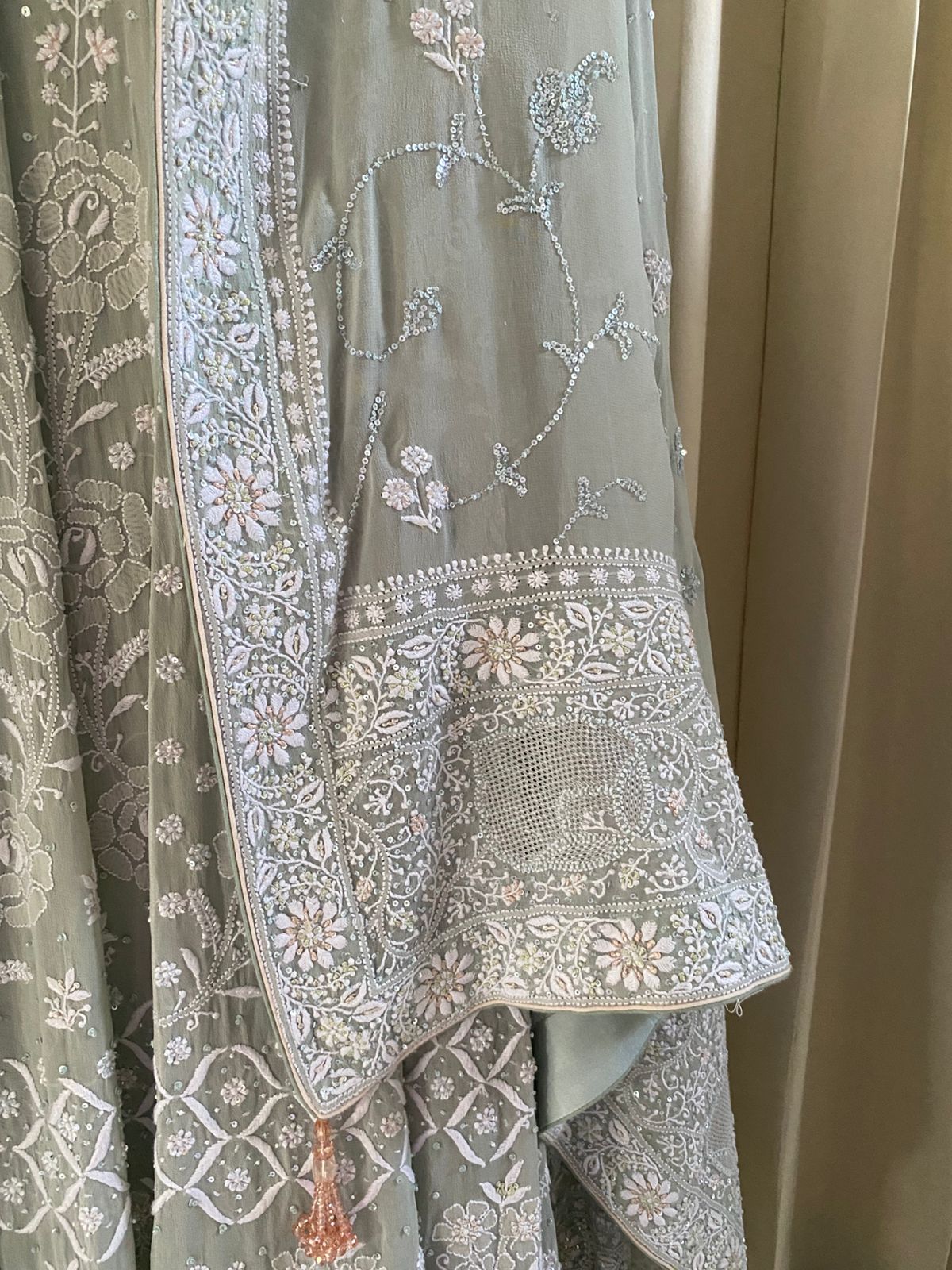 Sea Green Georgette Rose motif Anarkali Set