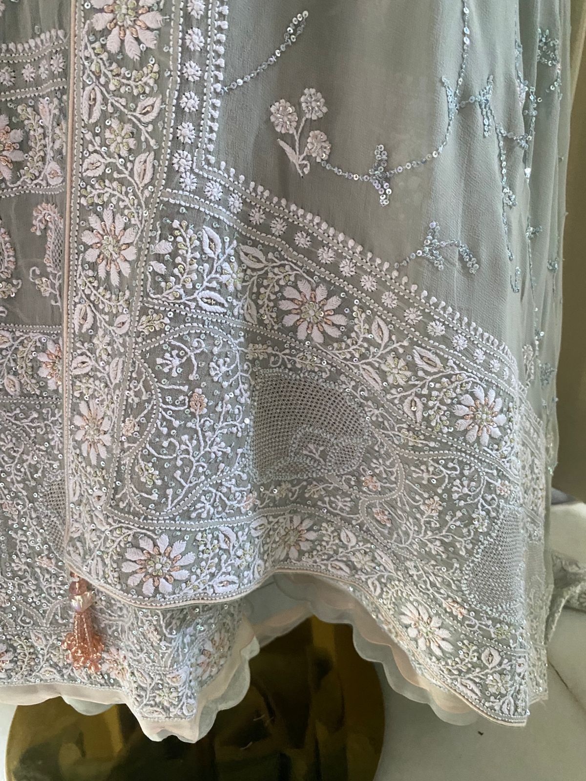 Sea Green Georgette Rose motif Anarkali Set