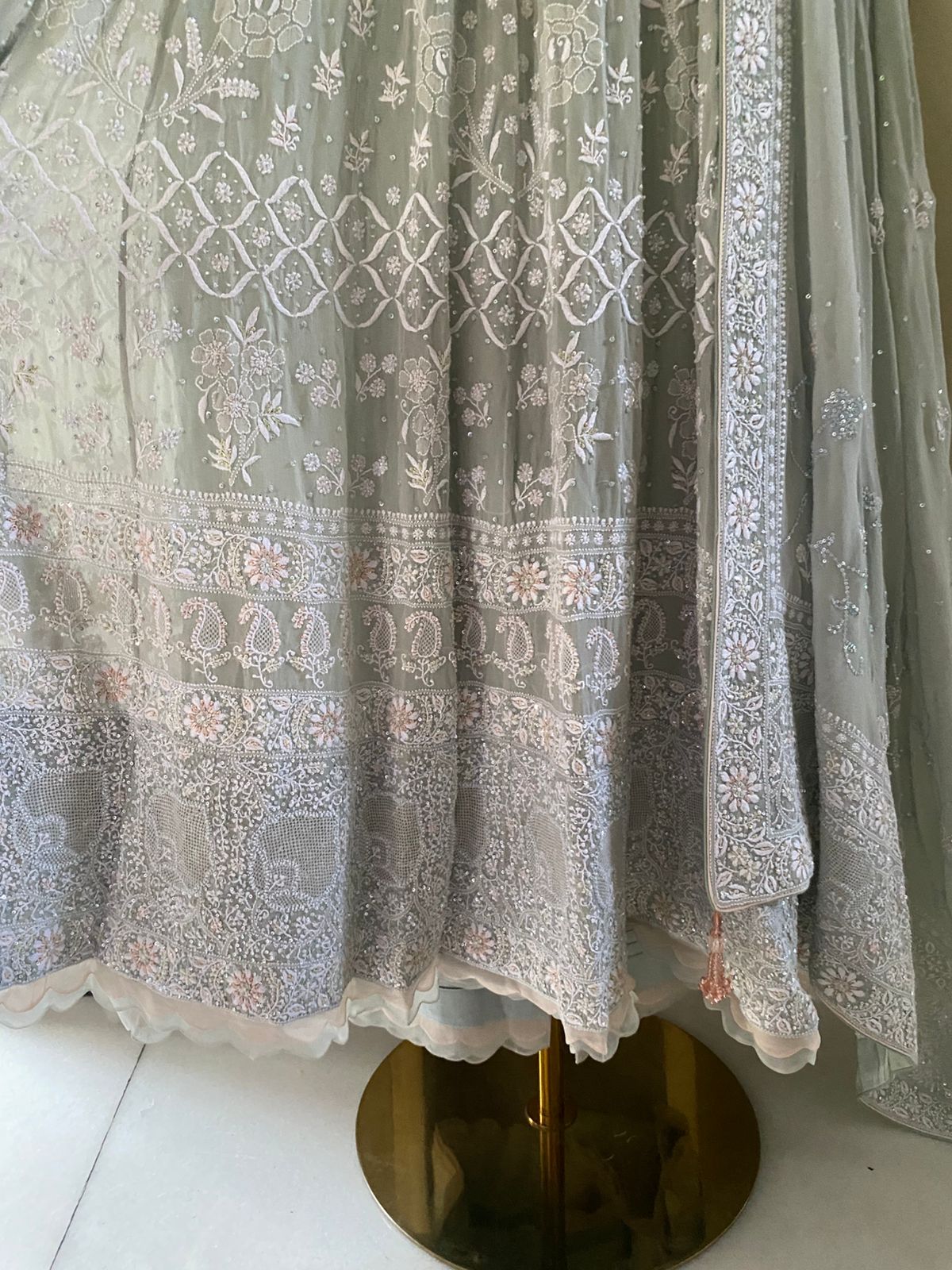 Sea Green Georgette Rose motif Anarkali Set