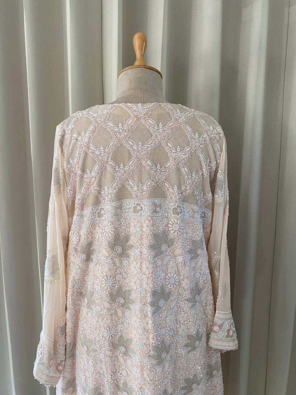 Peach Georgette Chikankari Kasab Jaal Kurta Set
