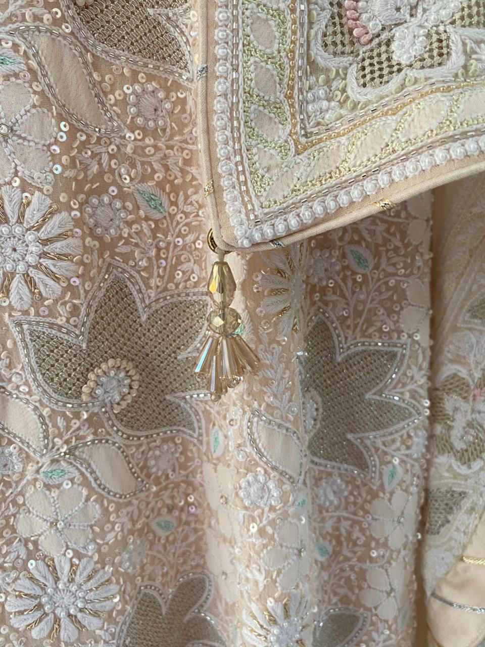 Peach Georgette Chikankari Kasab Jaal Kurta Set