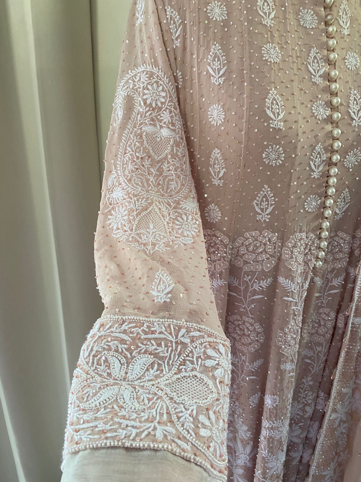 Pink Georgette Floral Motif Chikankari Anarkali Set