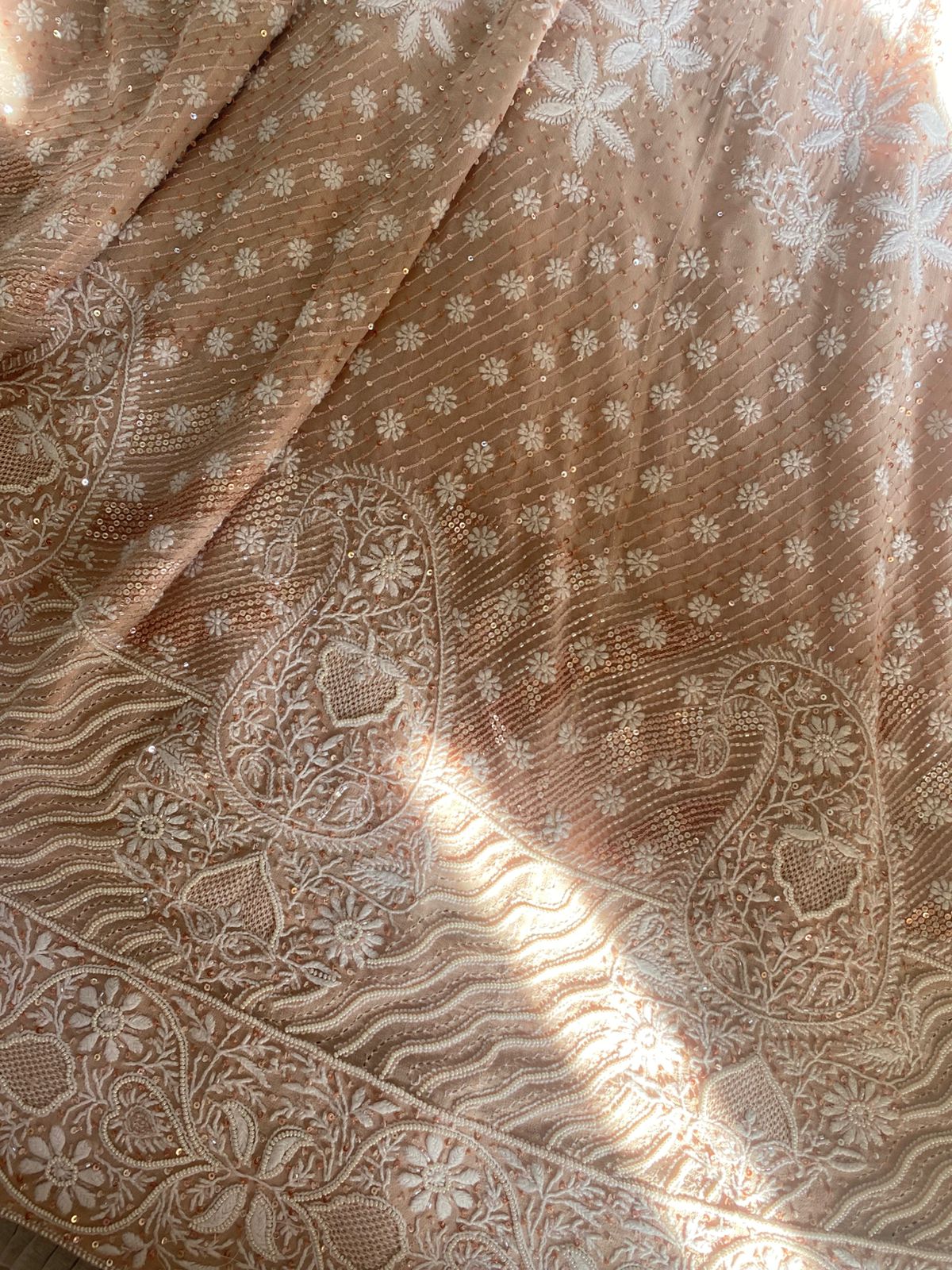Pink Georgette Floral Motif Chikankari Anarkali Set