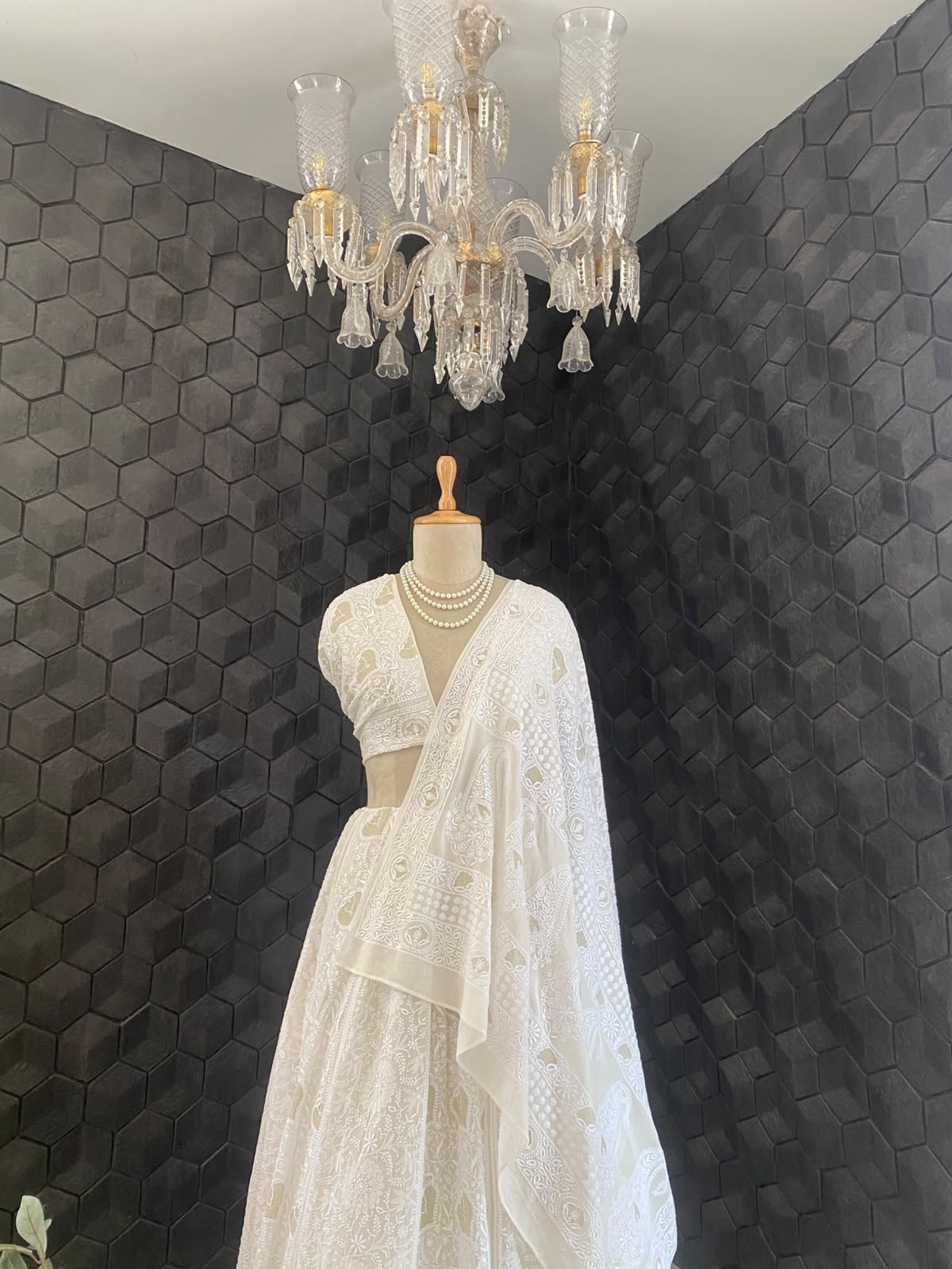 Ivory Georgette Kasab Jaal & Chikankari Lehenga Set