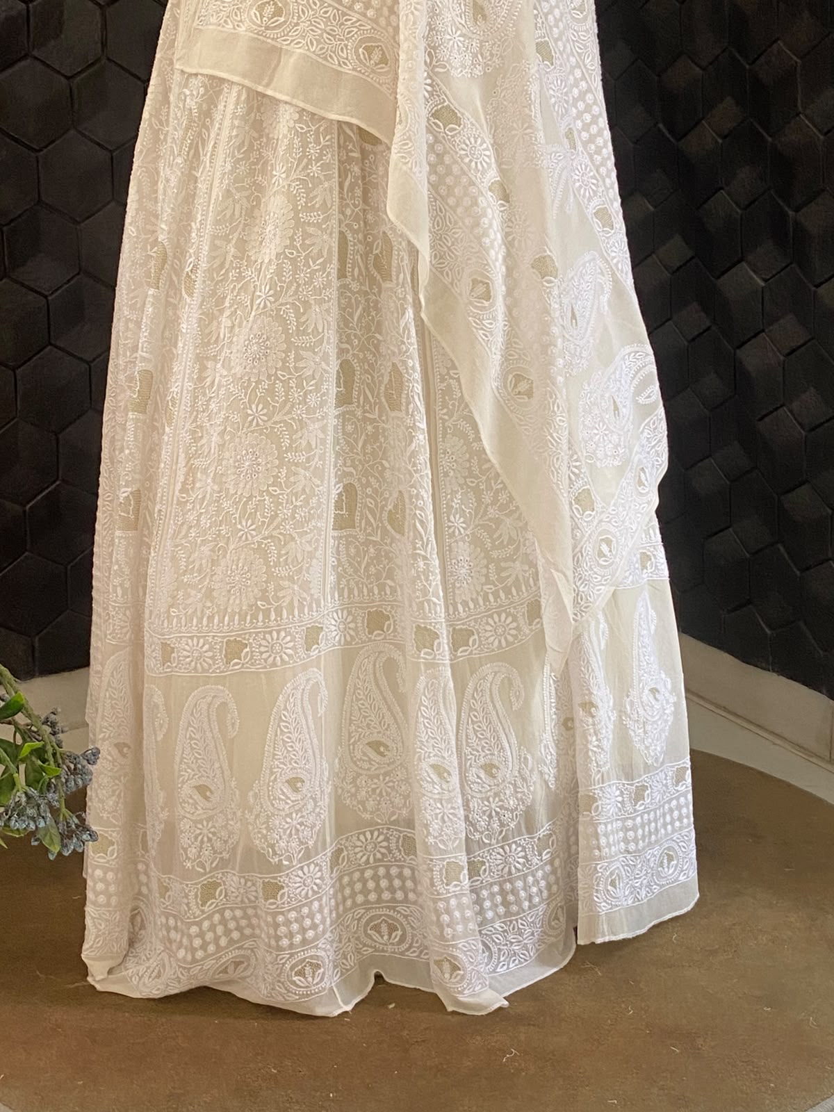 Ivory Georgette Kasab Jaal & Chikankari Lehenga Set