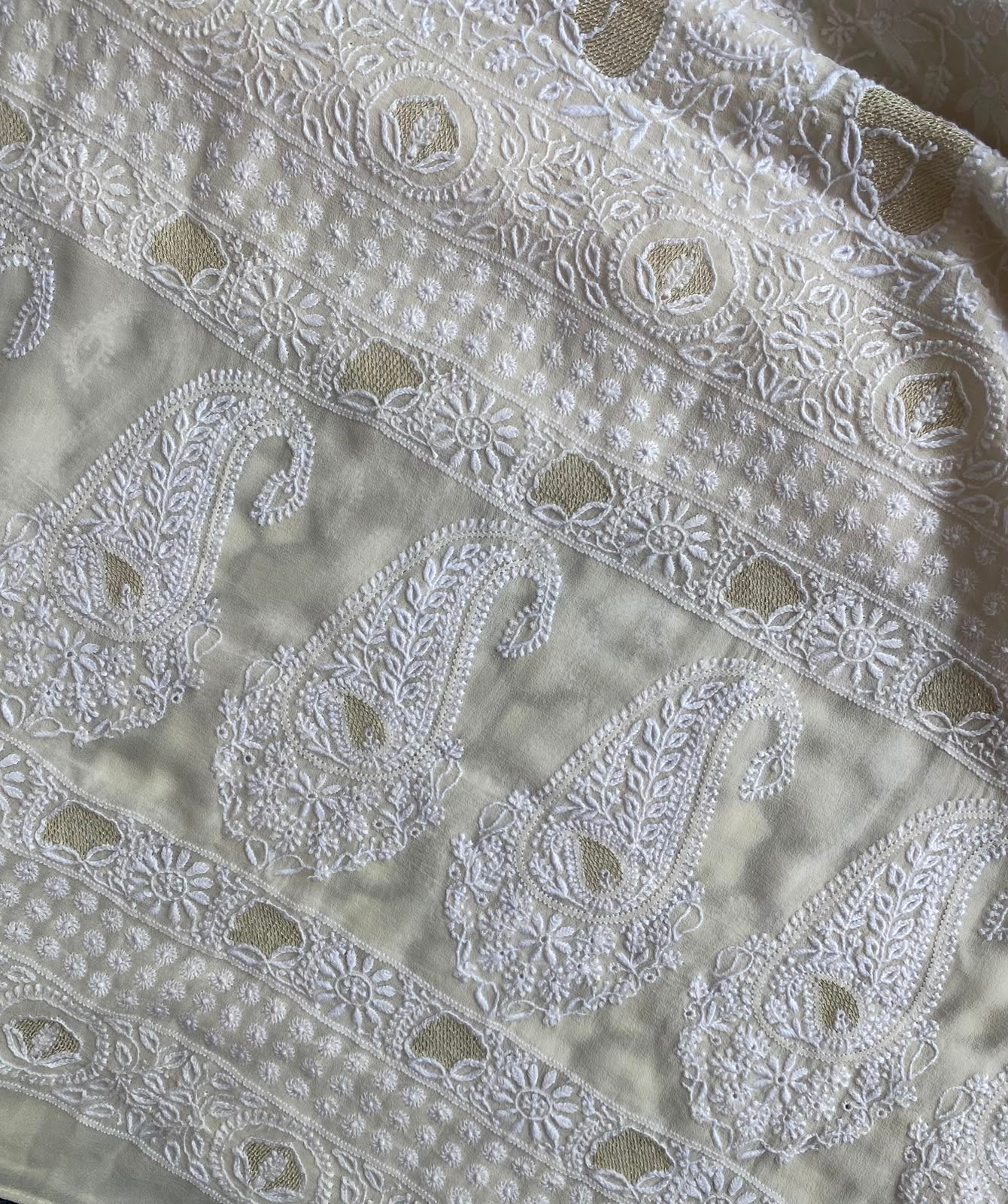 Ivory Georgette Kasab Jaal & Chikankari Lehenga Set