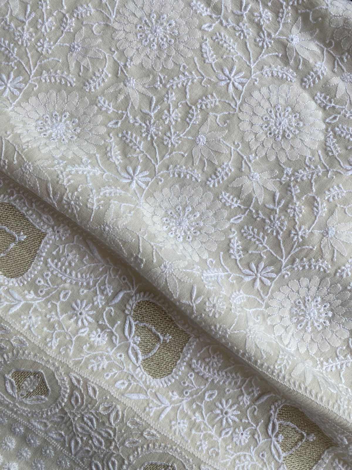 Ivory Georgette Kasab Jaal & Chikankari Lehenga Set