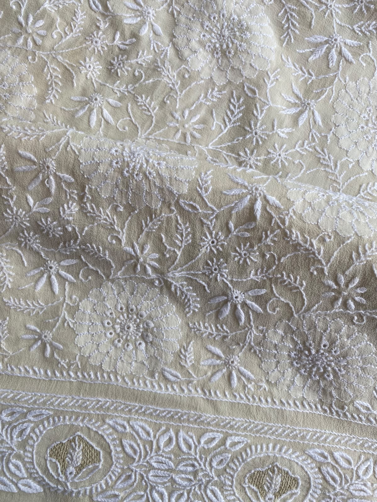 Ivory Georgette Kasab Jaal & Chikankari Lehenga Set