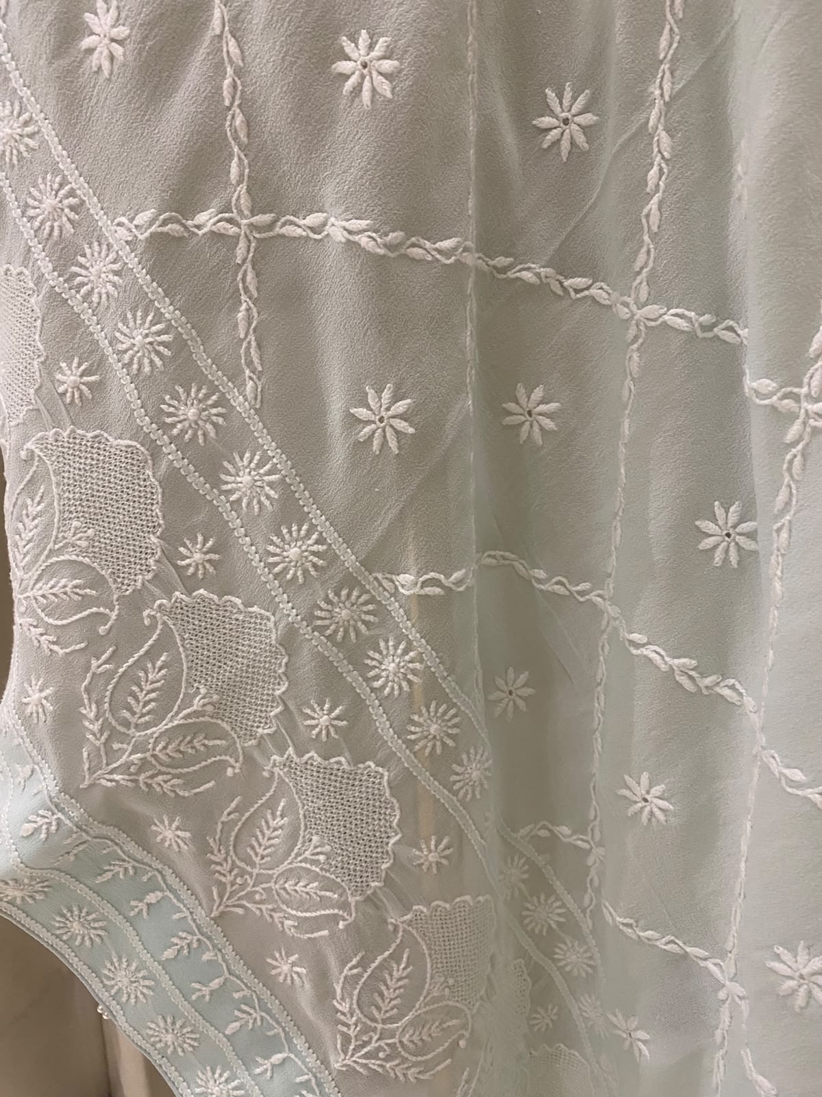 Blue Georgette Chikankari Dupatta with tassel detailing