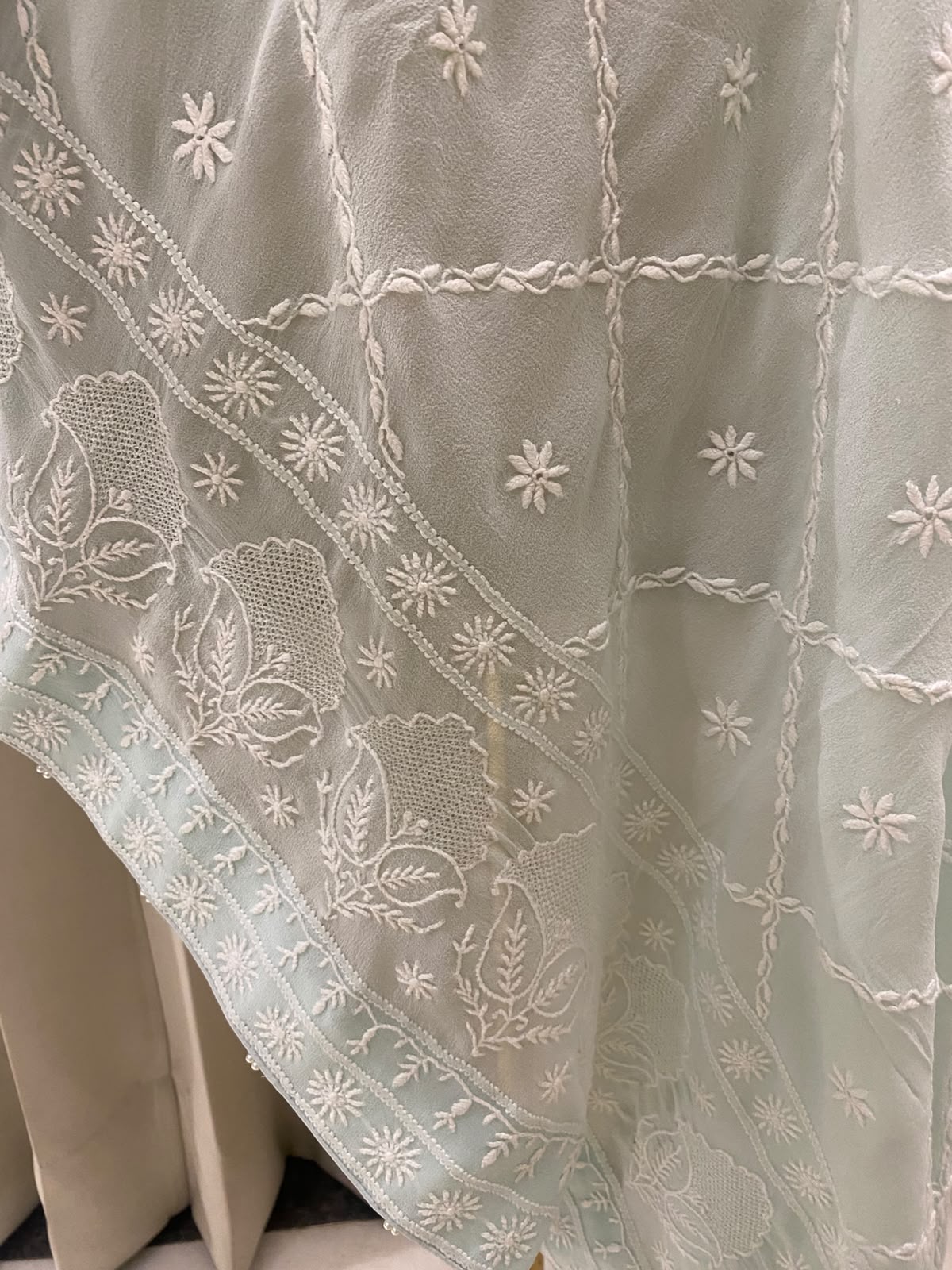 Blue Georgette Chikankari Dupatta with tassel detailing