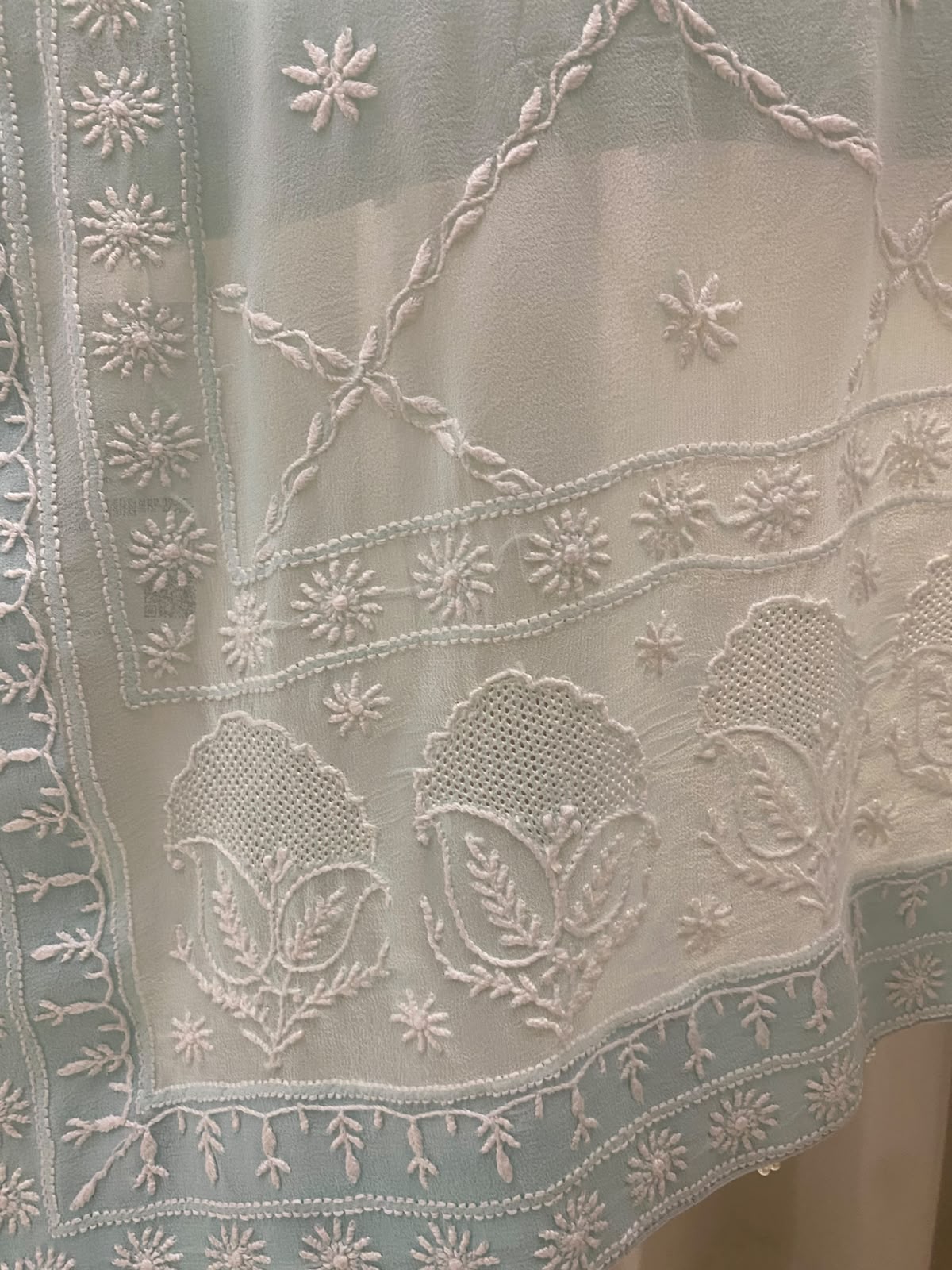 Blue Georgette Chikankari Dupatta with tassel detailing