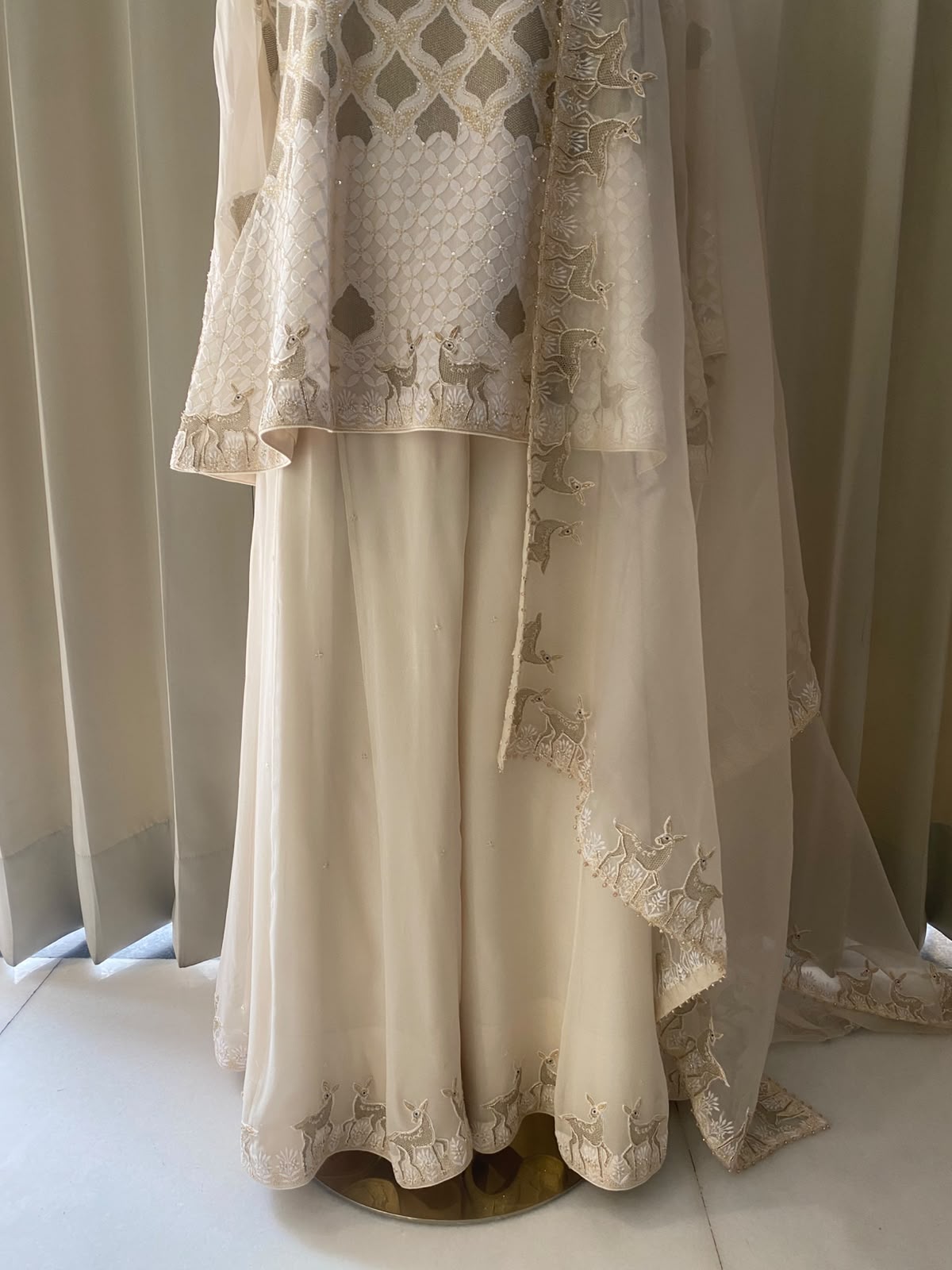 Ivory Georgette Chikankari Deer Sharara Set