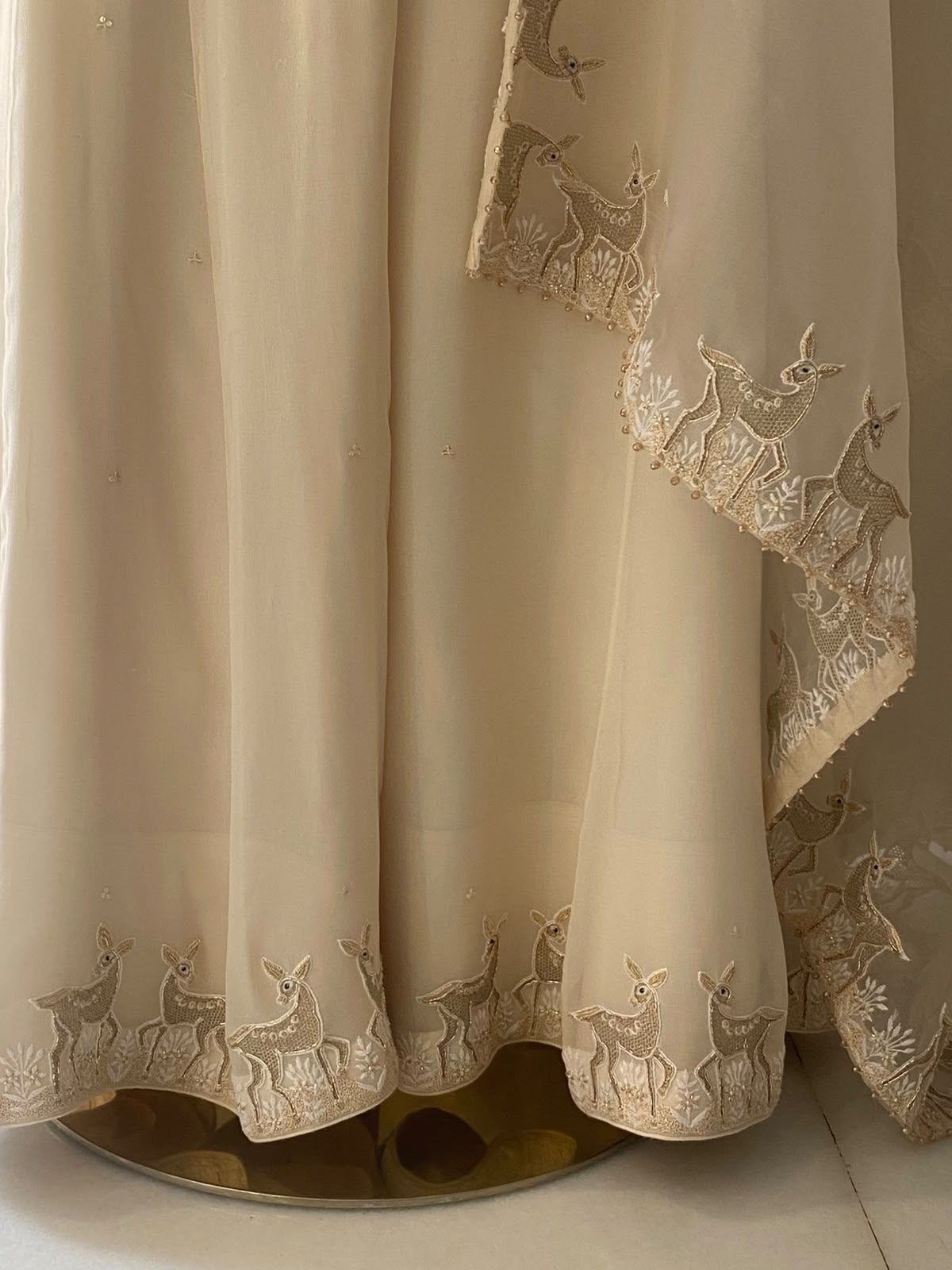 Ivory Georgette Chikankari Deer Sharara Set