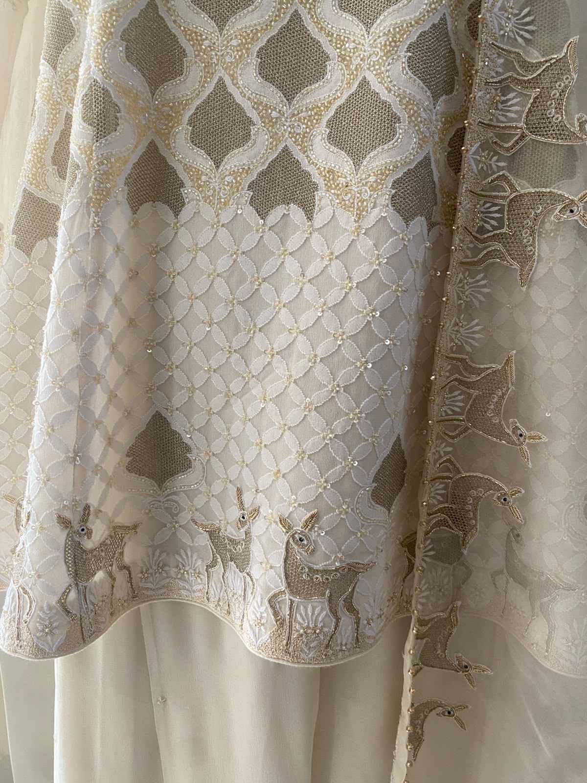 Ivory Georgette Chikankari Deer Sharara Set