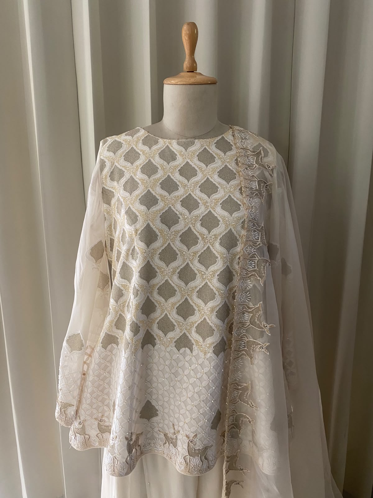 Ivory Georgette Chikankari Deer Sharara Set