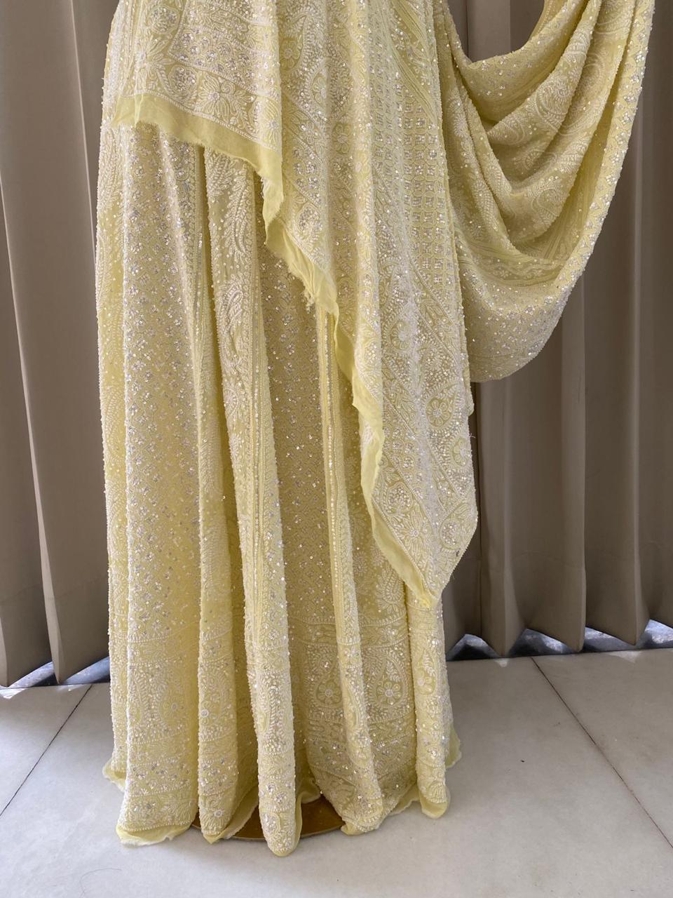 Butter Yellow Georgette Chikankari Lehenga Set