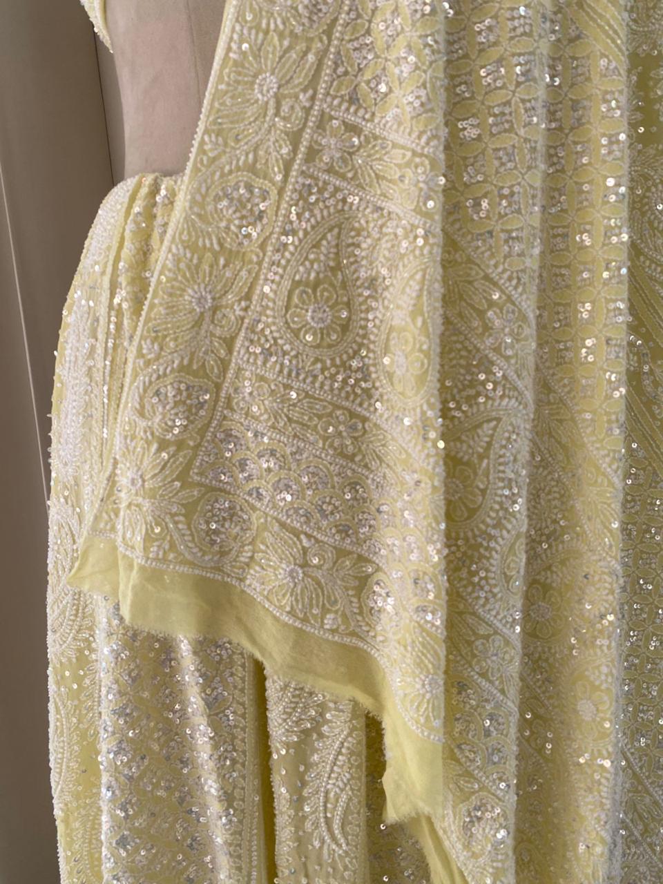 Butter Yellow Georgette Chikankari Lehenga Set