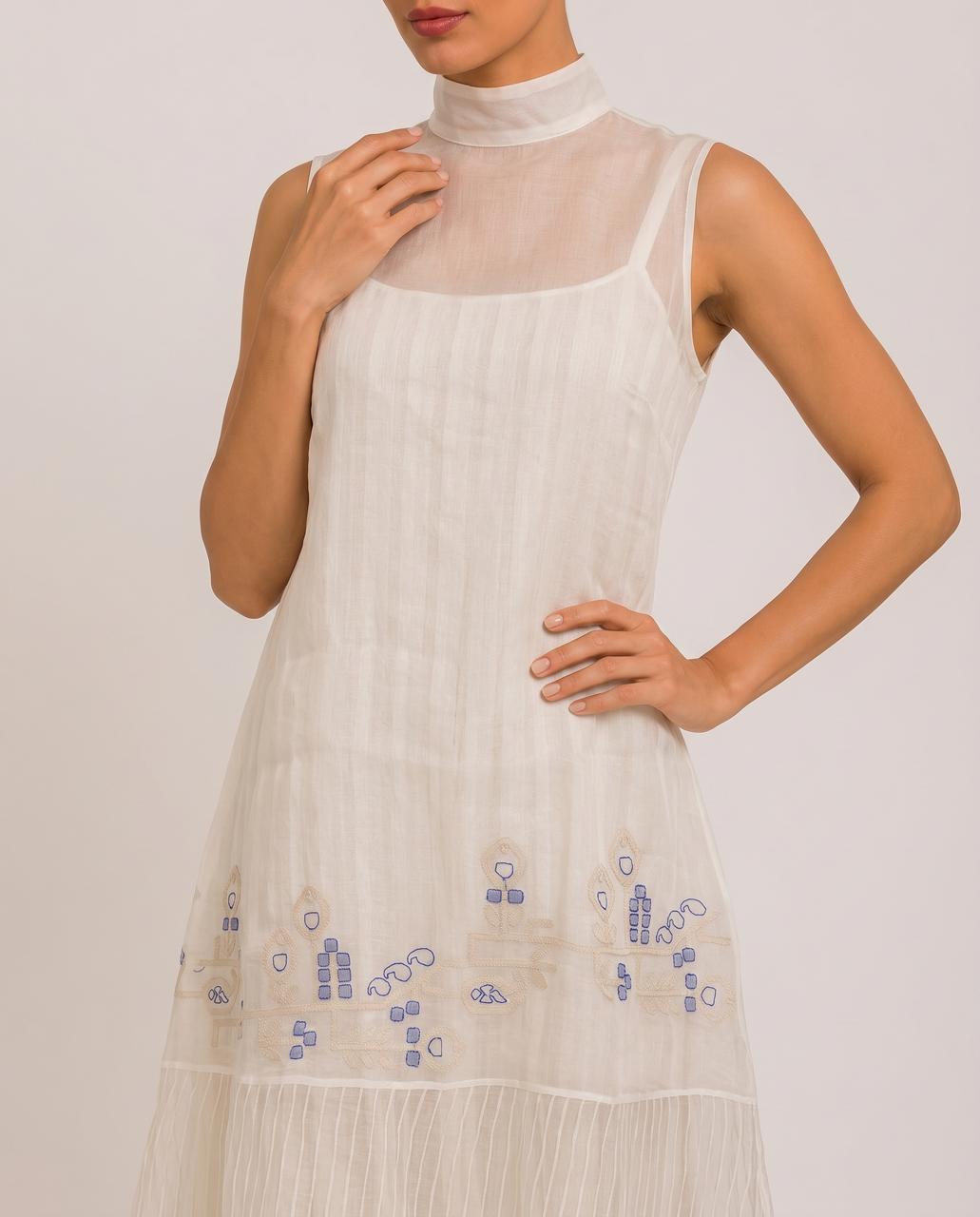 White Sleevesless organza Dress With Slip