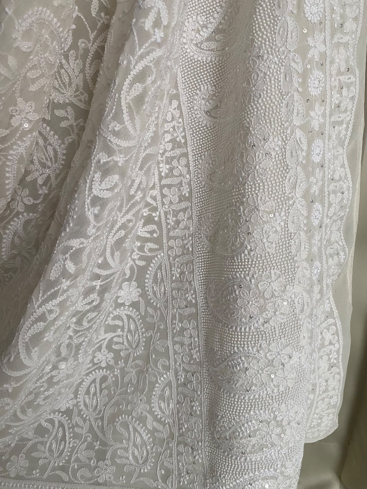 White Georgette Chikankari Dupatta