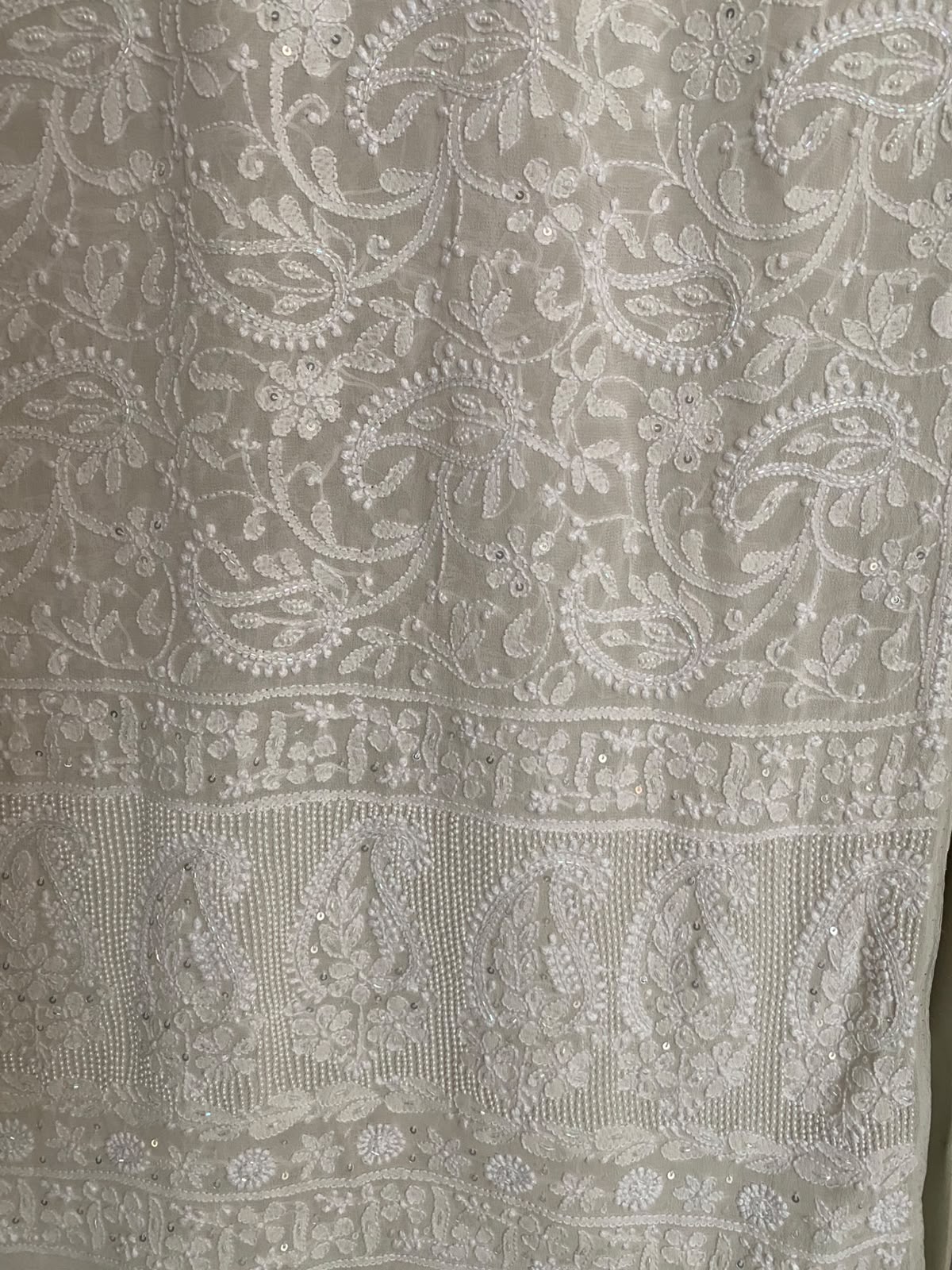 White Georgette Chikankari Dupatta