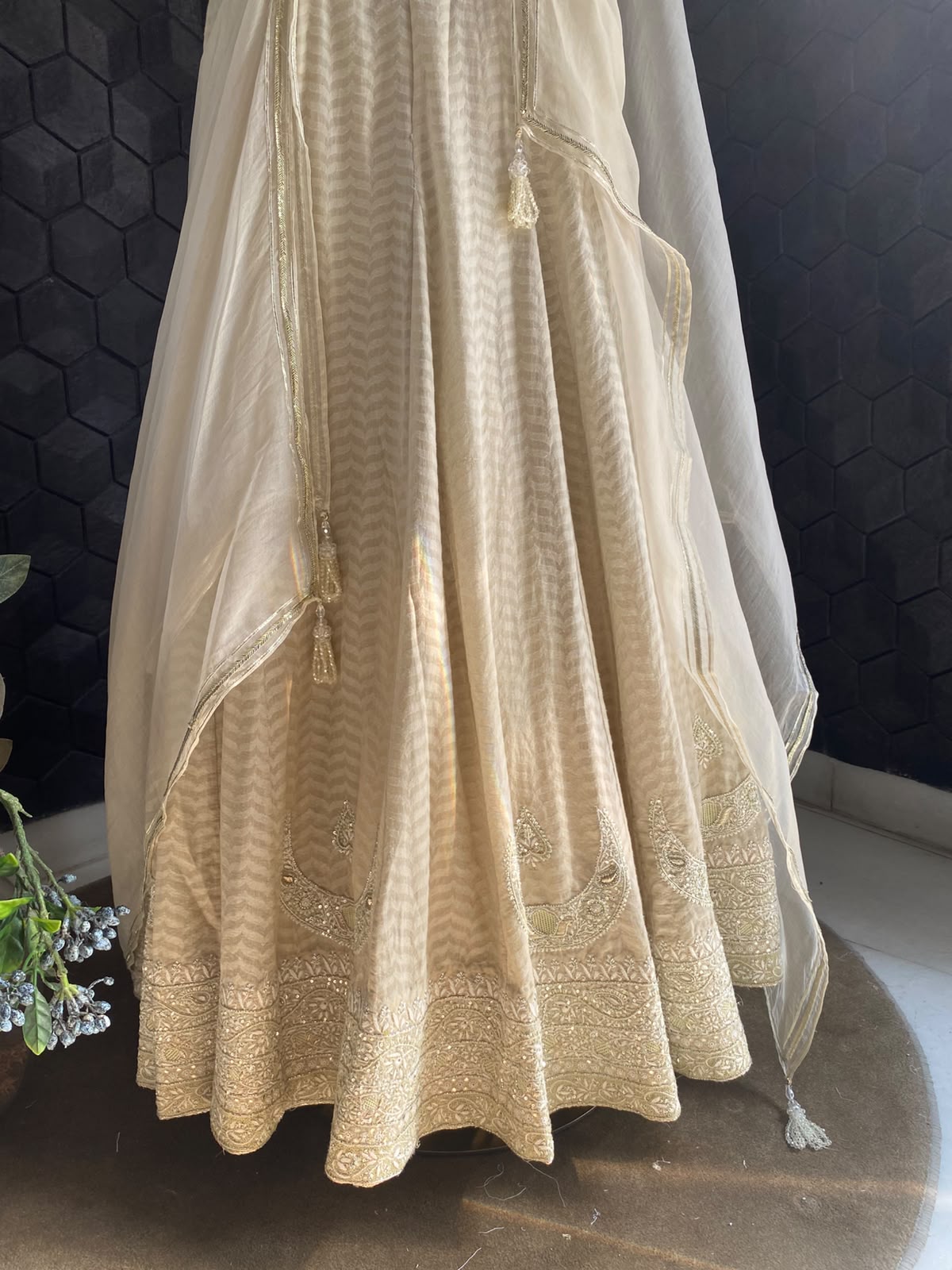 Green Chand Bali Motif Lehenga Set in Chanderi
