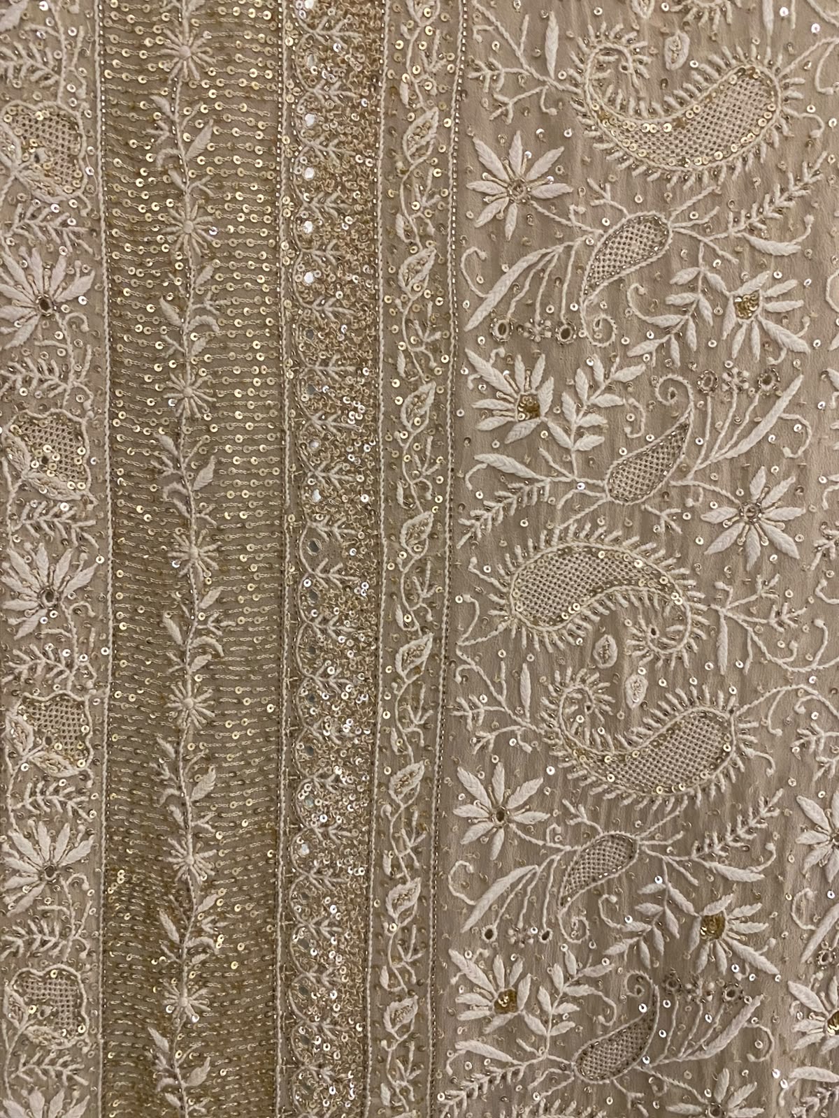 Beige Georgette Chikankari Dupatta with paisley motif