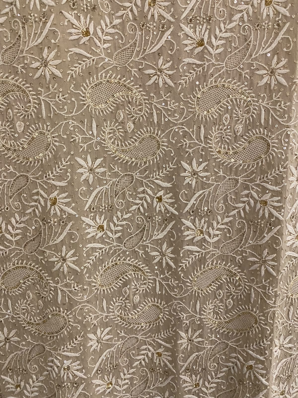 Beige Georgette Chikankari Dupatta with paisley motif