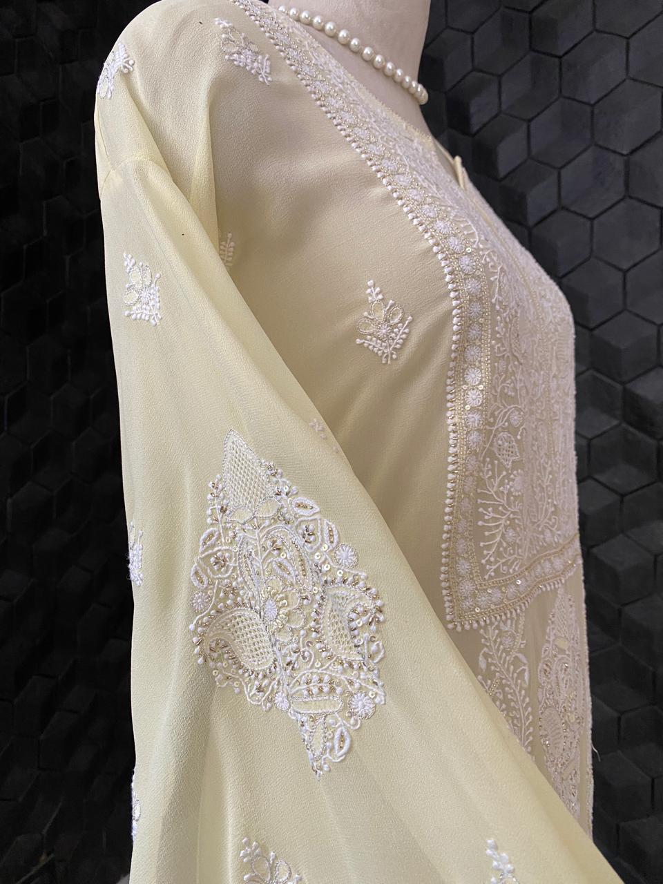 Yellow Chikankari Georgette Kurta And Dupatta Set