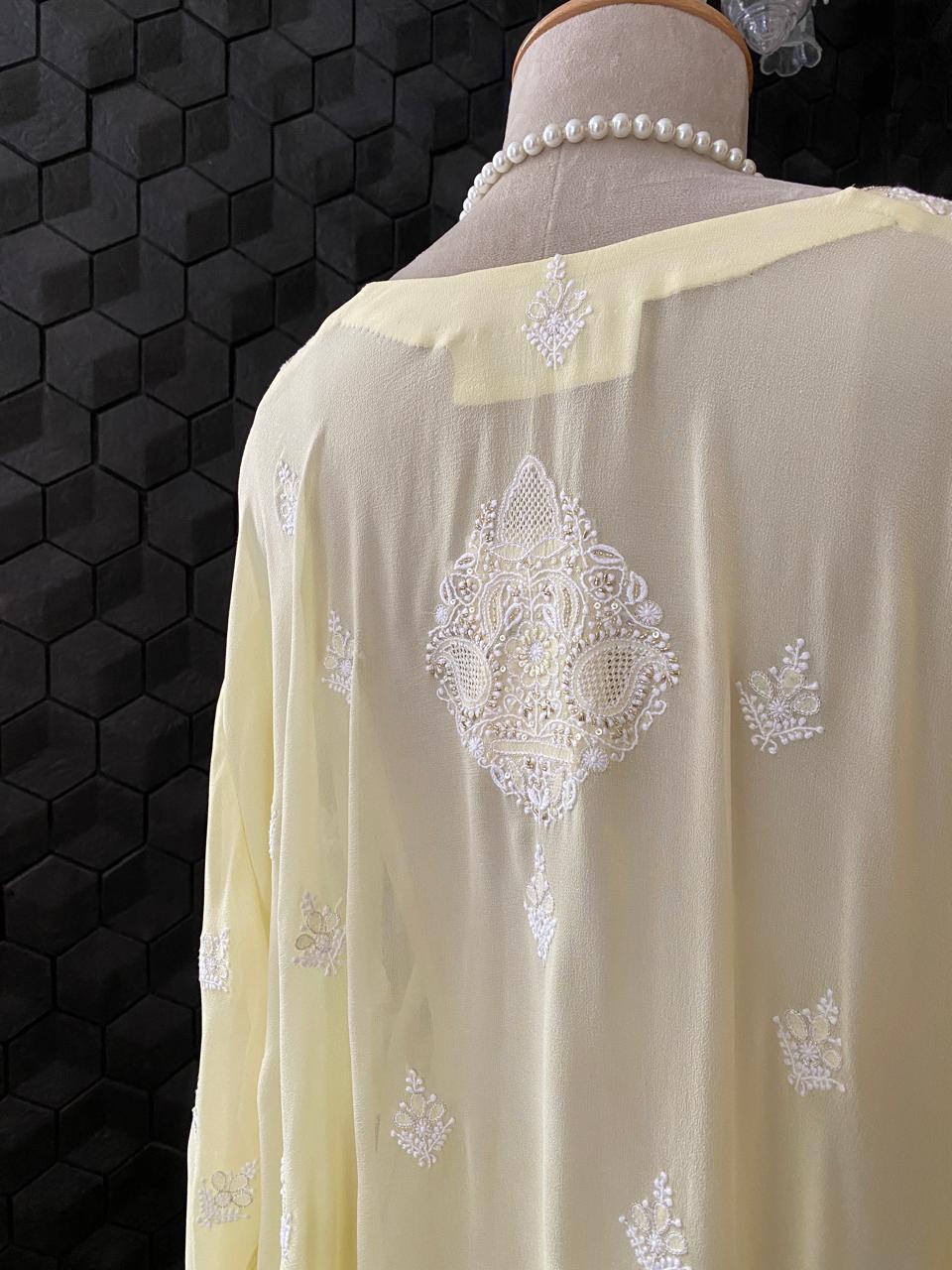 Yellow Chikankari Georgette Kurta And Dupatta Set