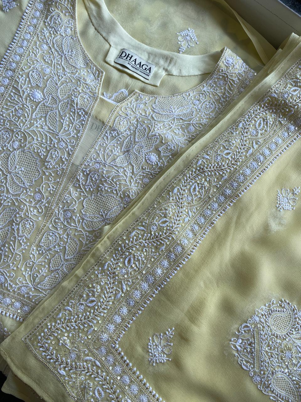 Yellow Chikankari Georgette Kurta And Dupatta Set