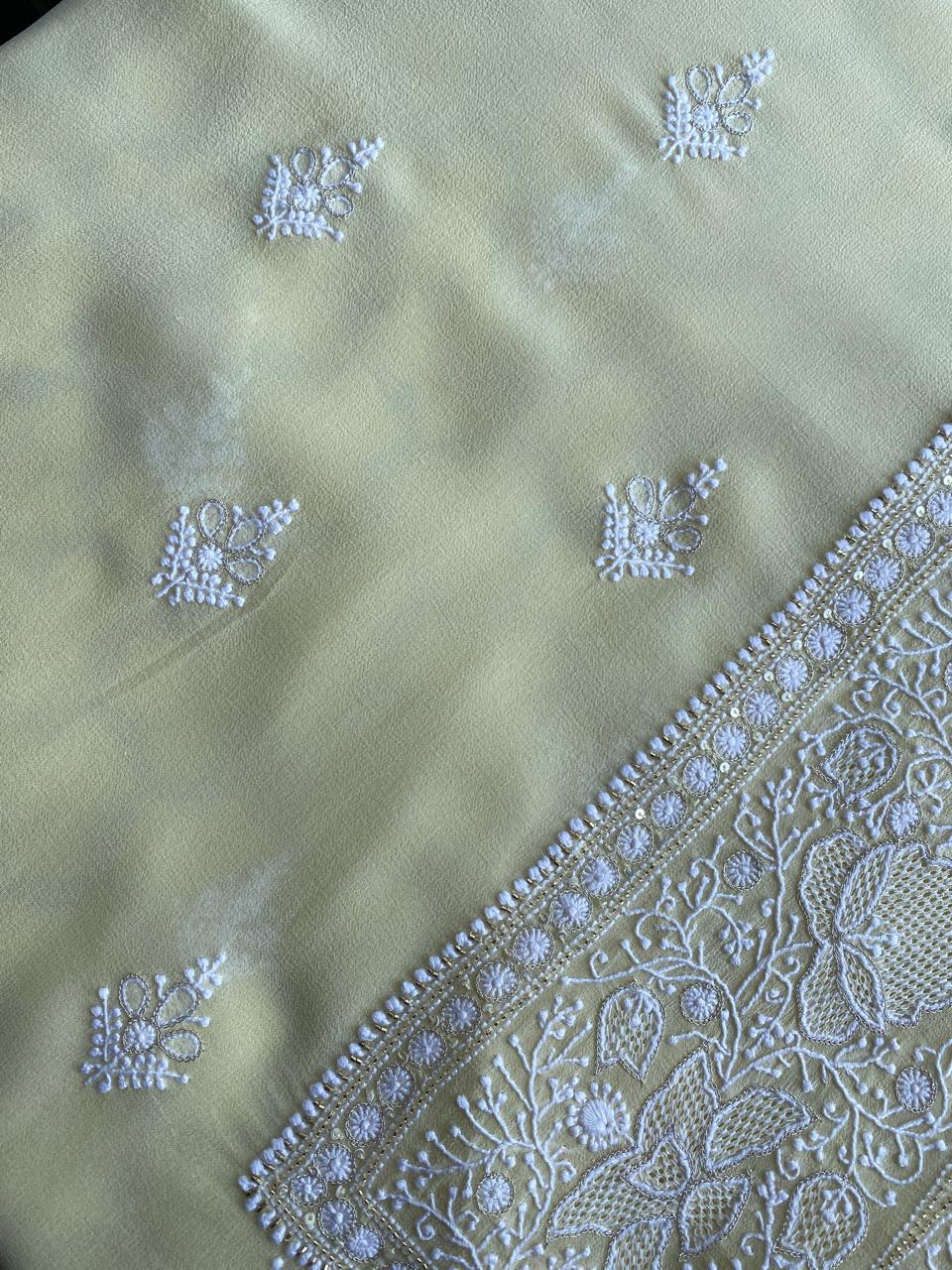 Yellow Chikankari Georgette Kurta And Dupatta Set
