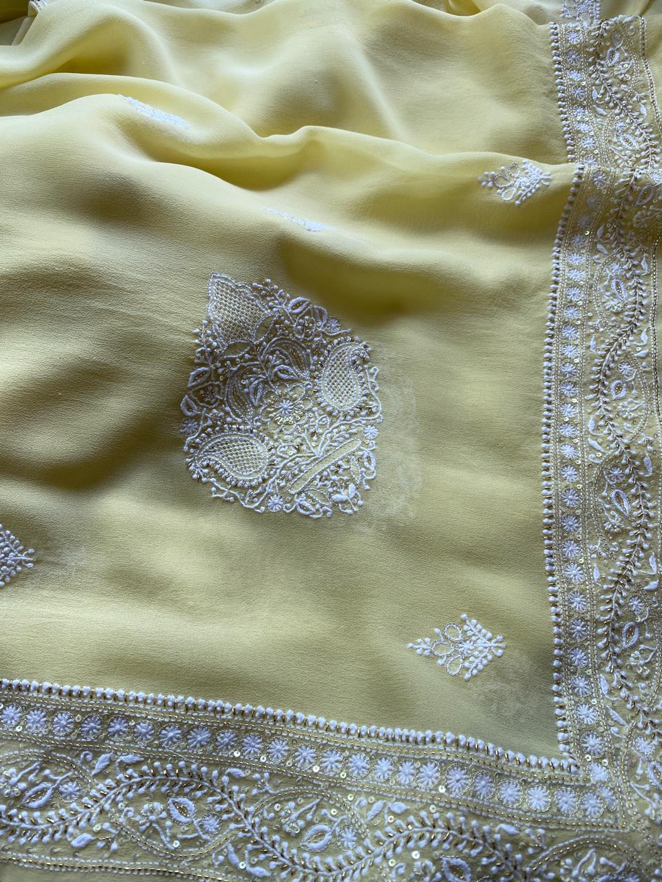 Yellow Chikankari Georgette Kurta And Dupatta Set