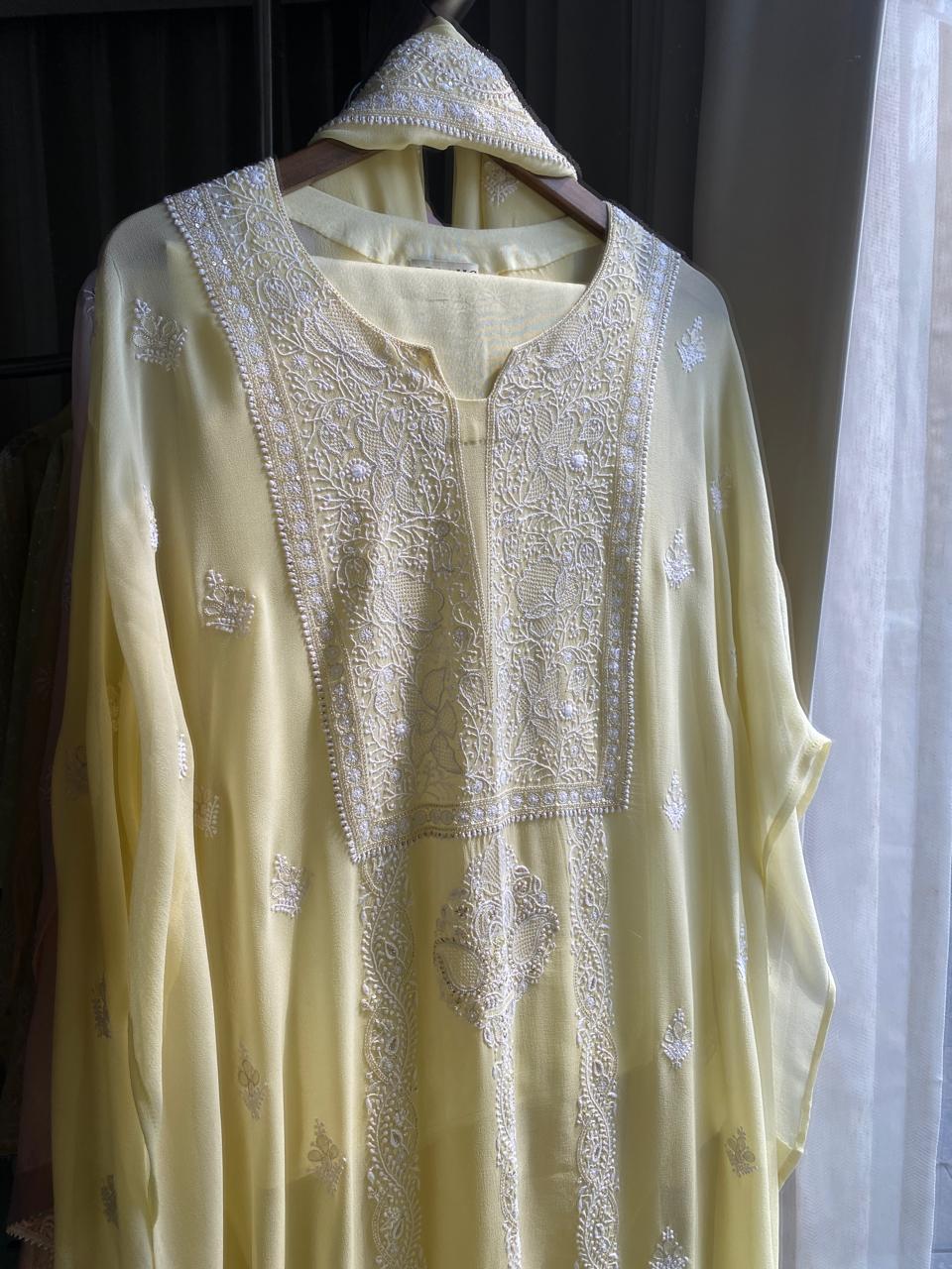 Yellow Chikankari Georgette Kurta And Dupatta Set